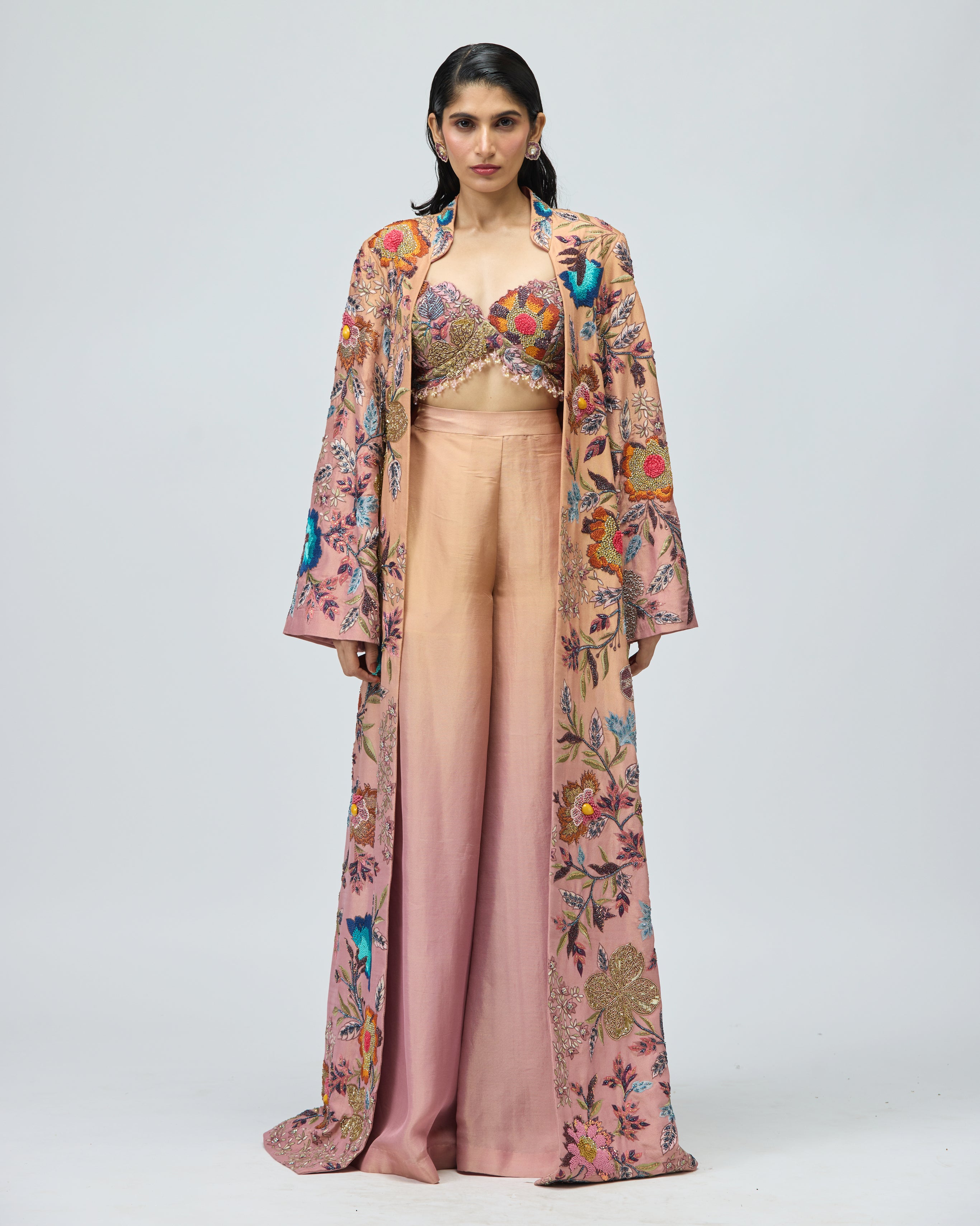 MULTICOLOR EMBROIDERED CAPE SET