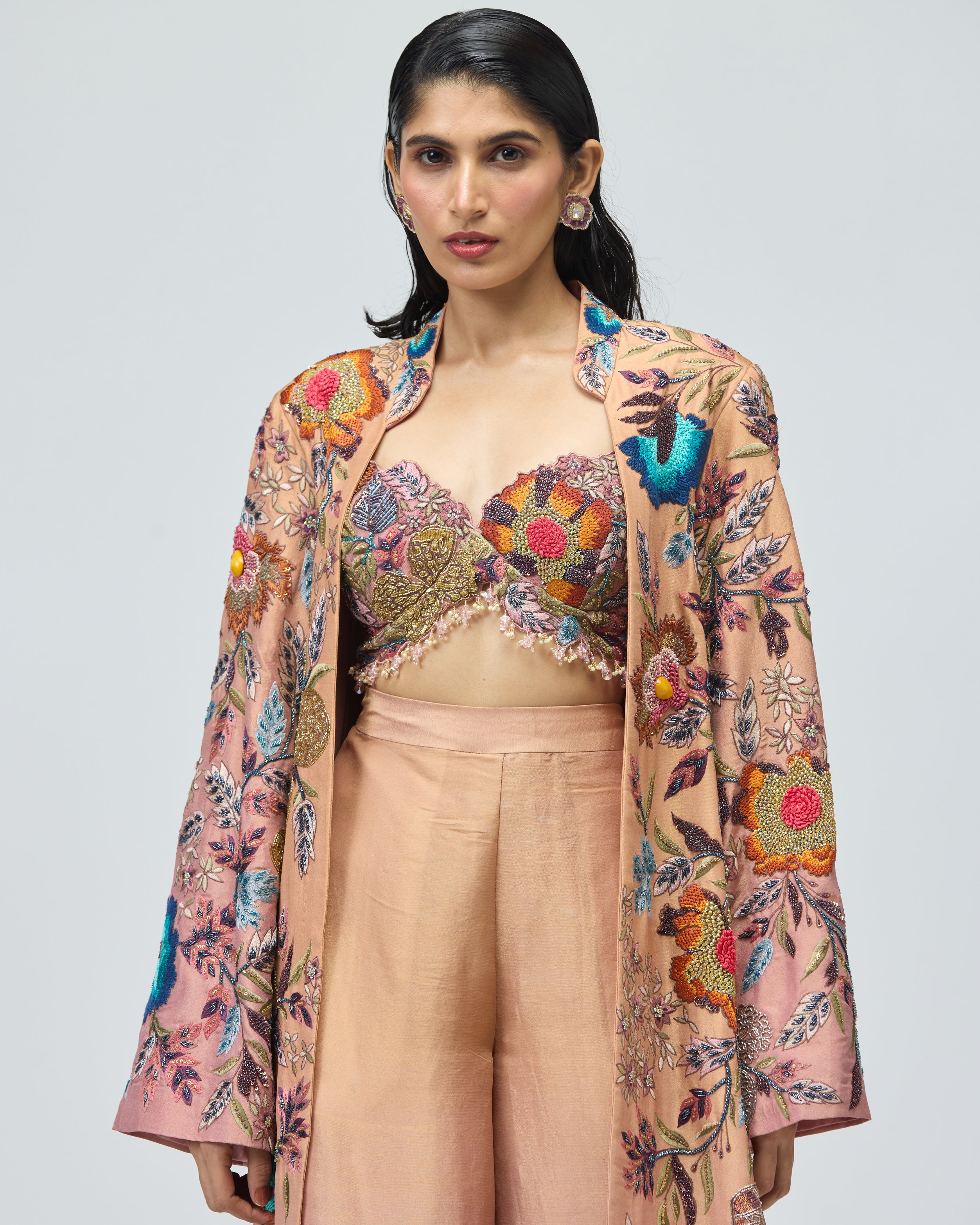 MULTICOLOR EMBROIDERED CAPE SET
