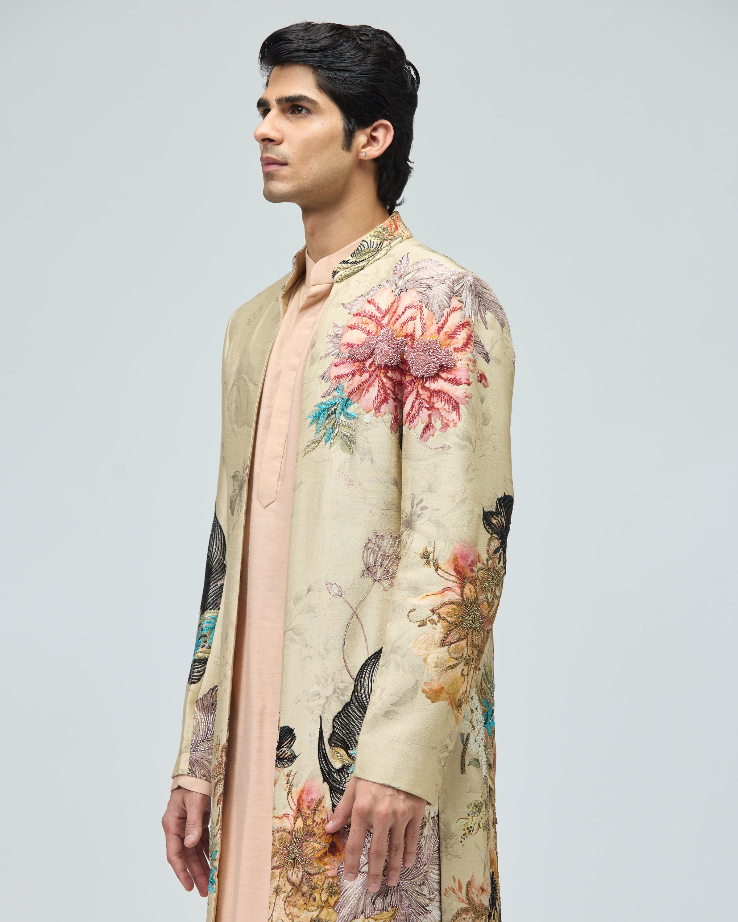 BEIGE LONG BANDHGALA