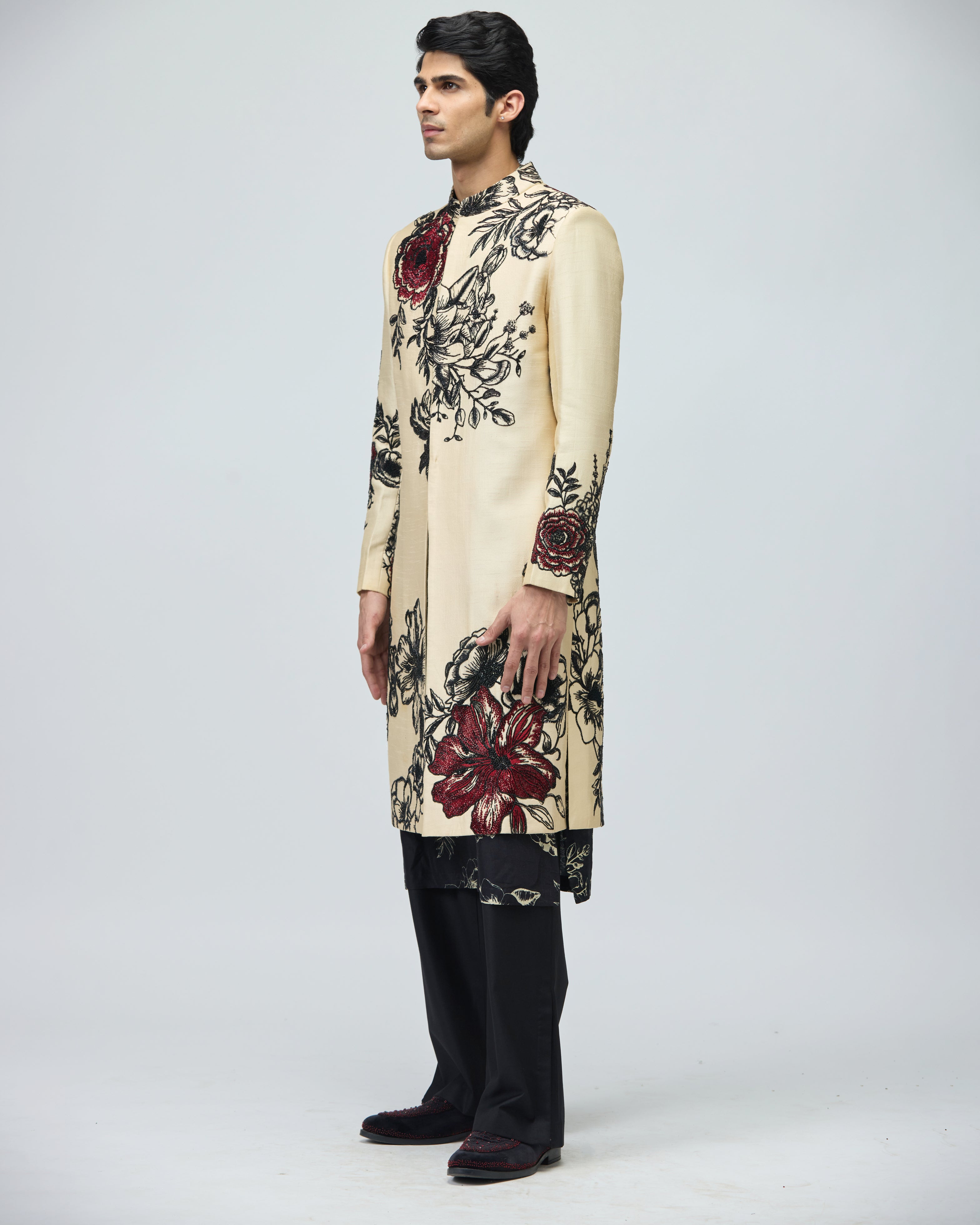BEIGE MODAL DUPION SHERWANI SET