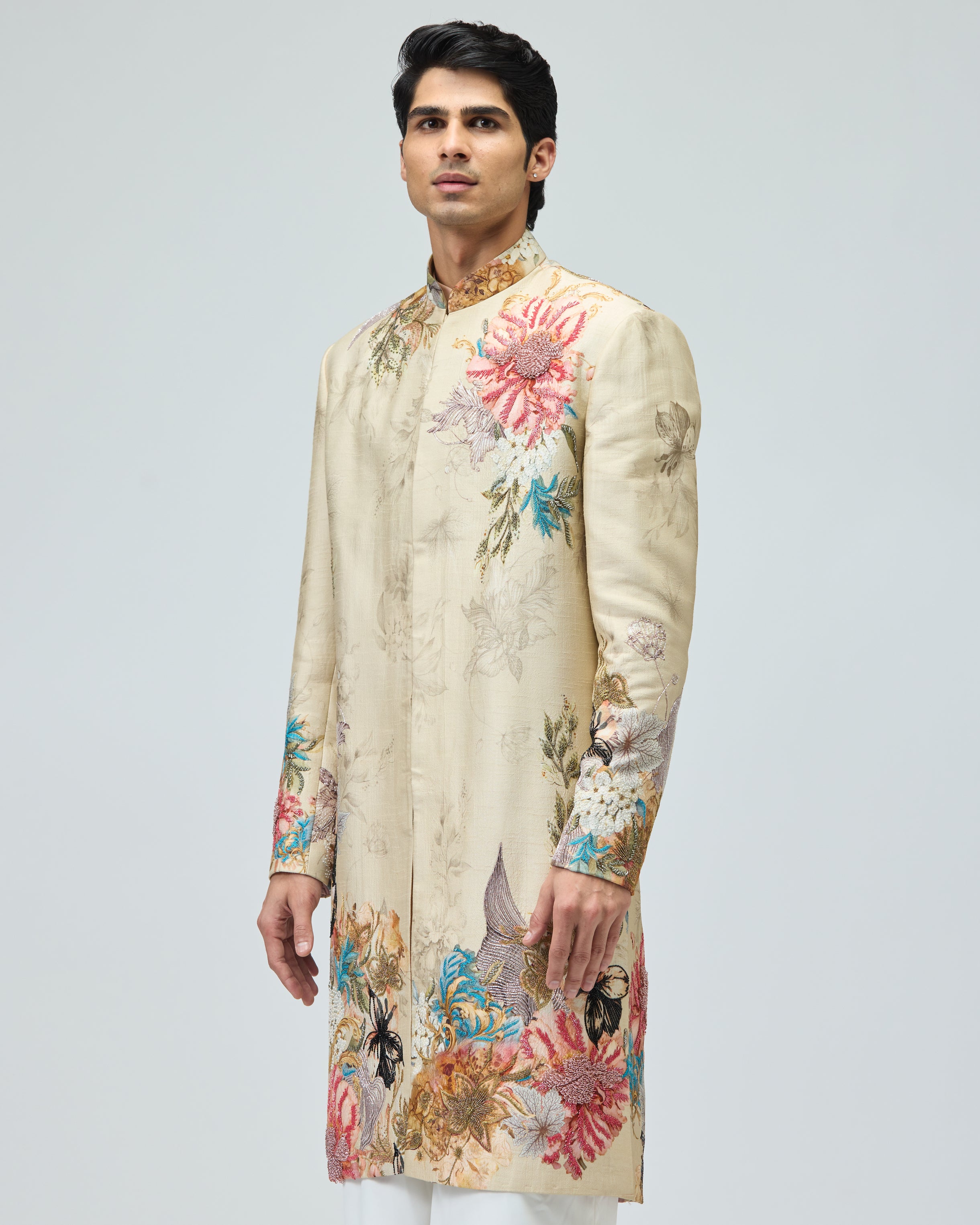 BEIGE LONG BANDHGALA