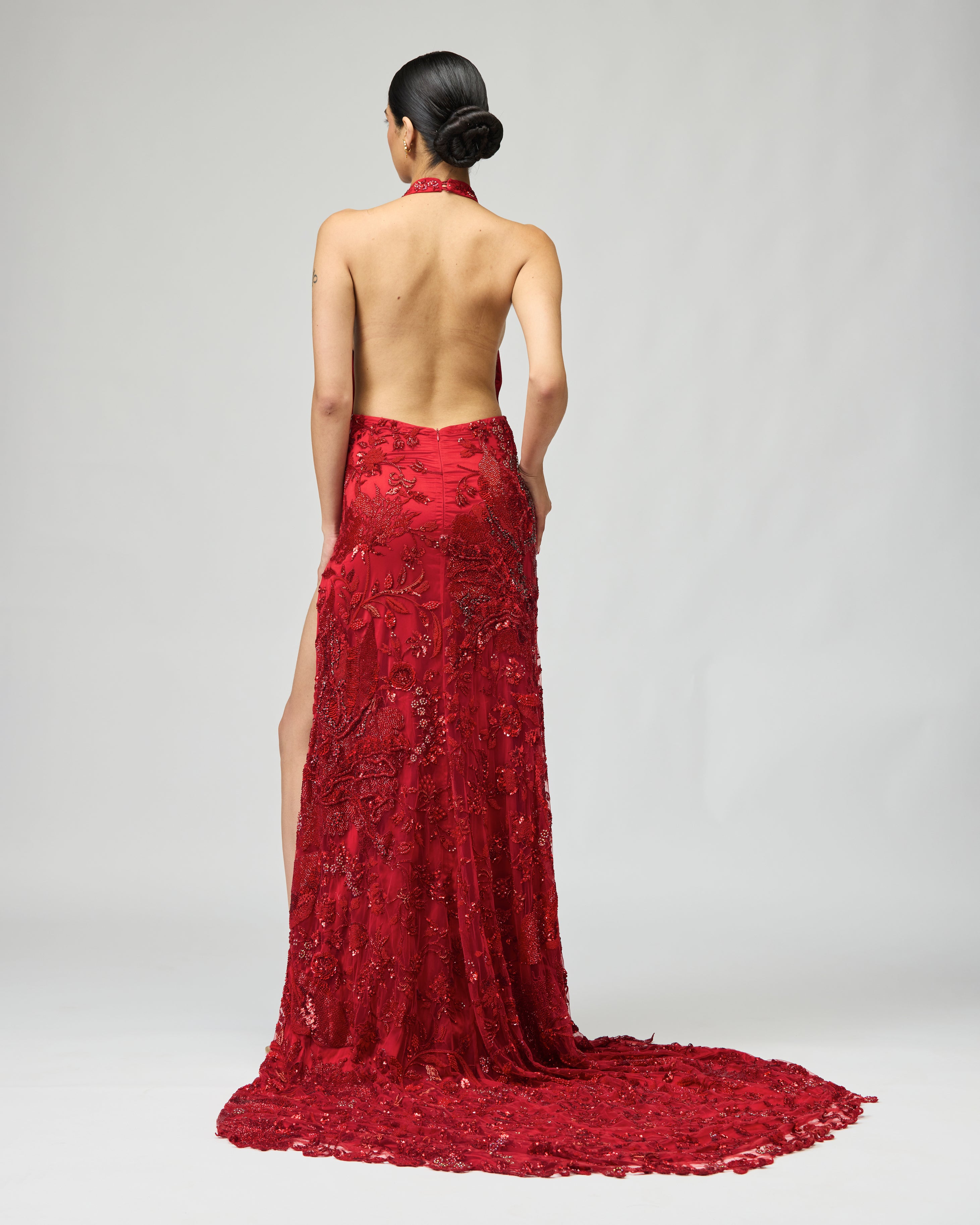 RED EMBELLISHED GOWN