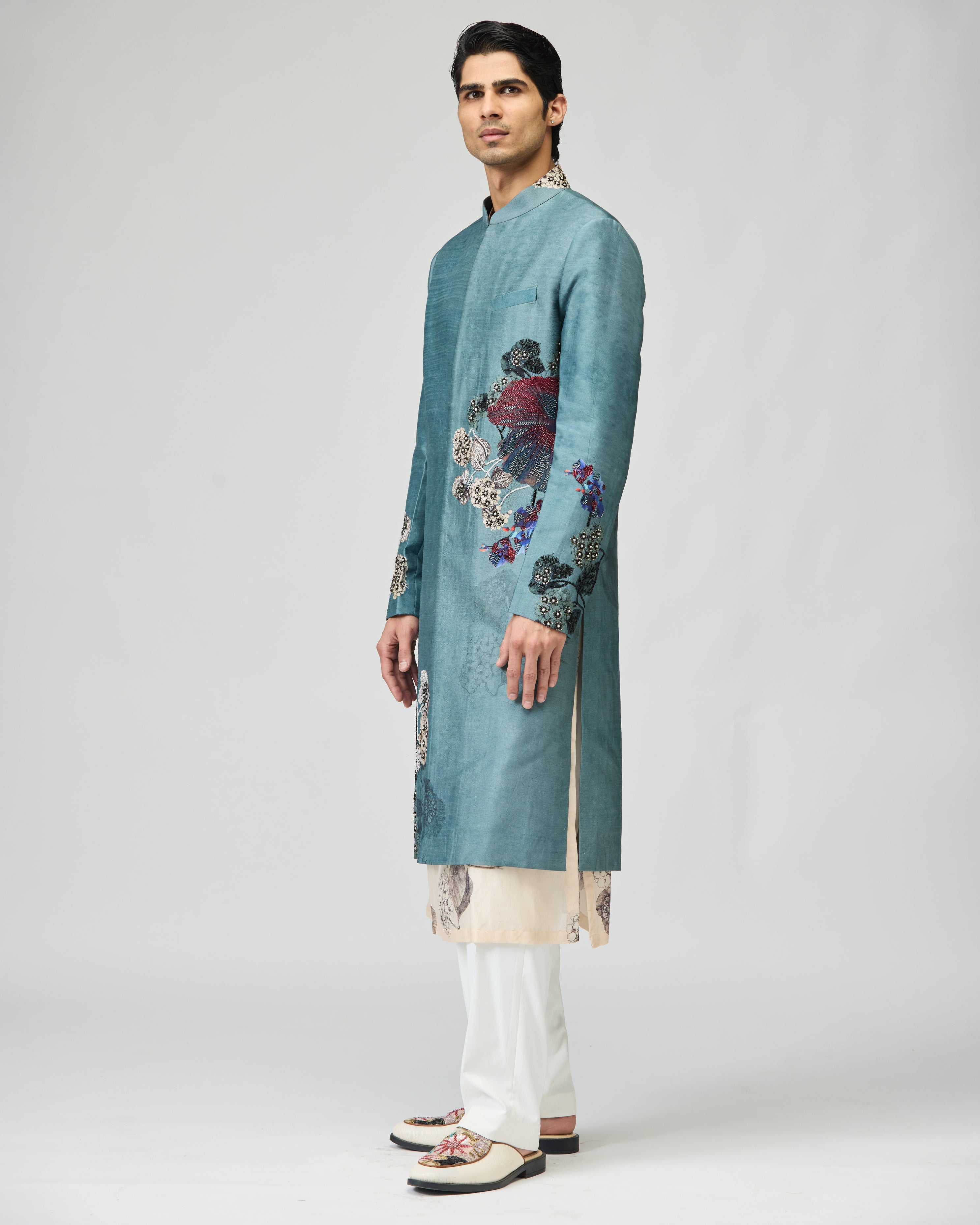 AQUA BLUE SHERWANI SET