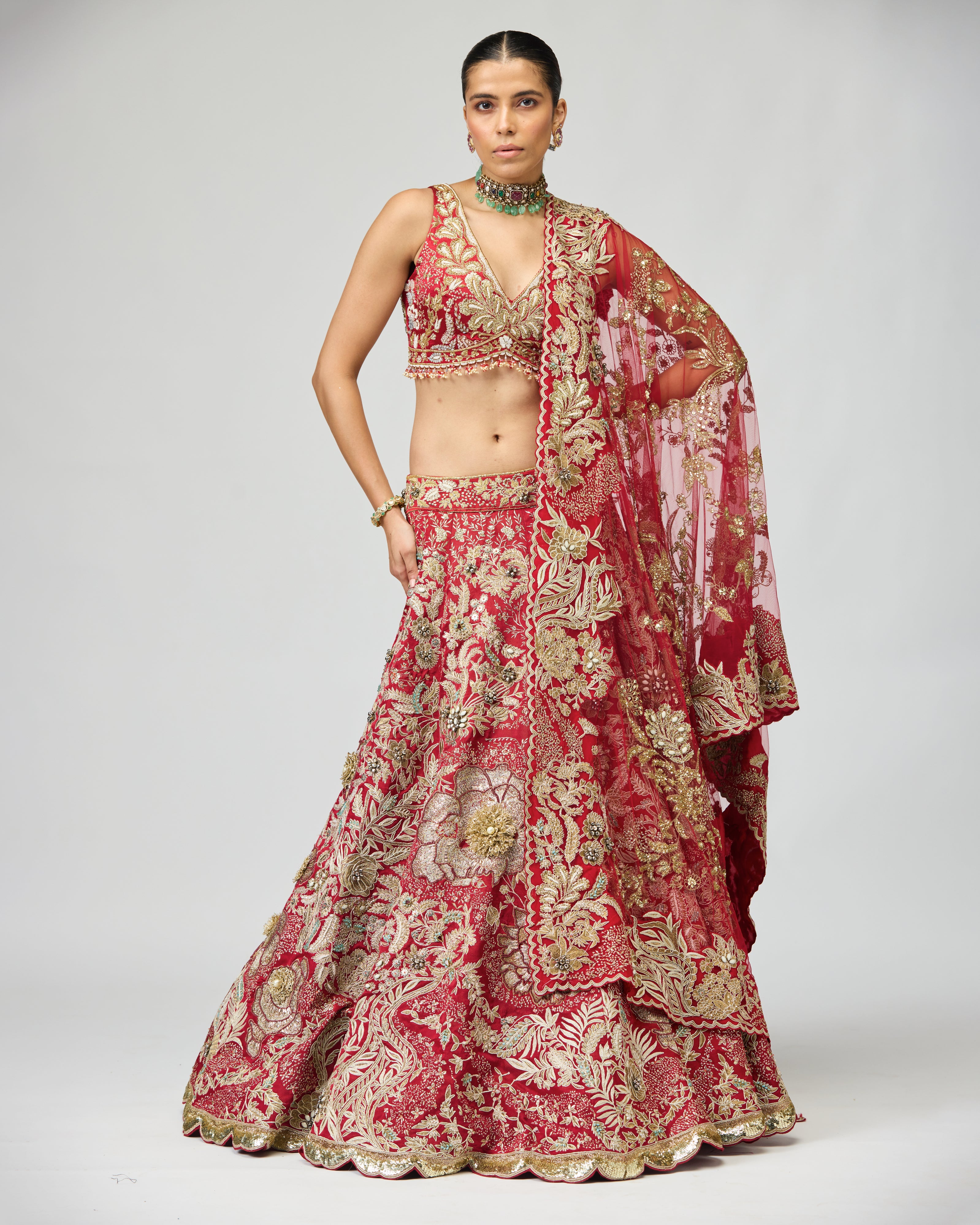 MAHROON ZARI DABKA LEHENGA SET