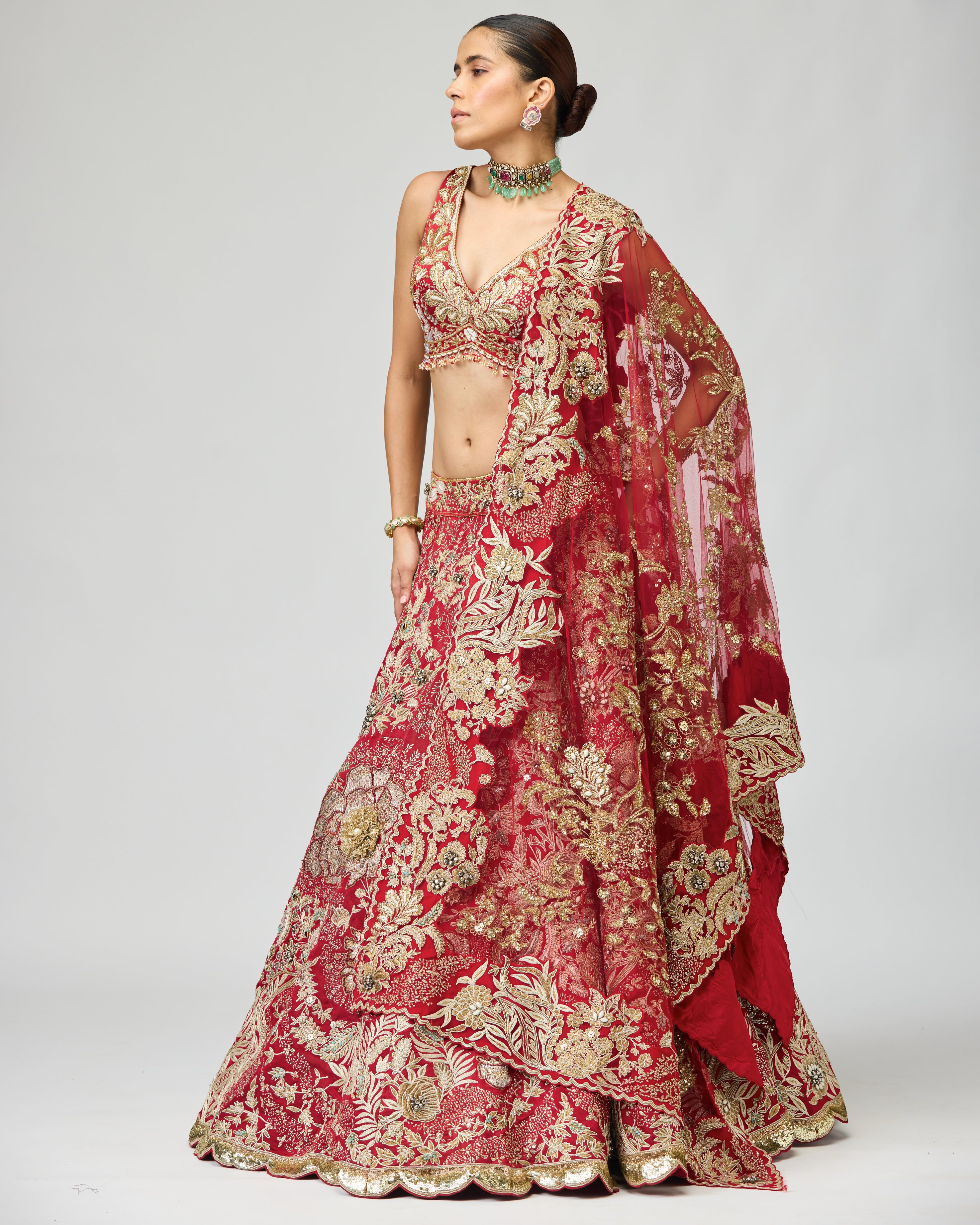 MAHROON ZARI DABKA LEHENGA SET