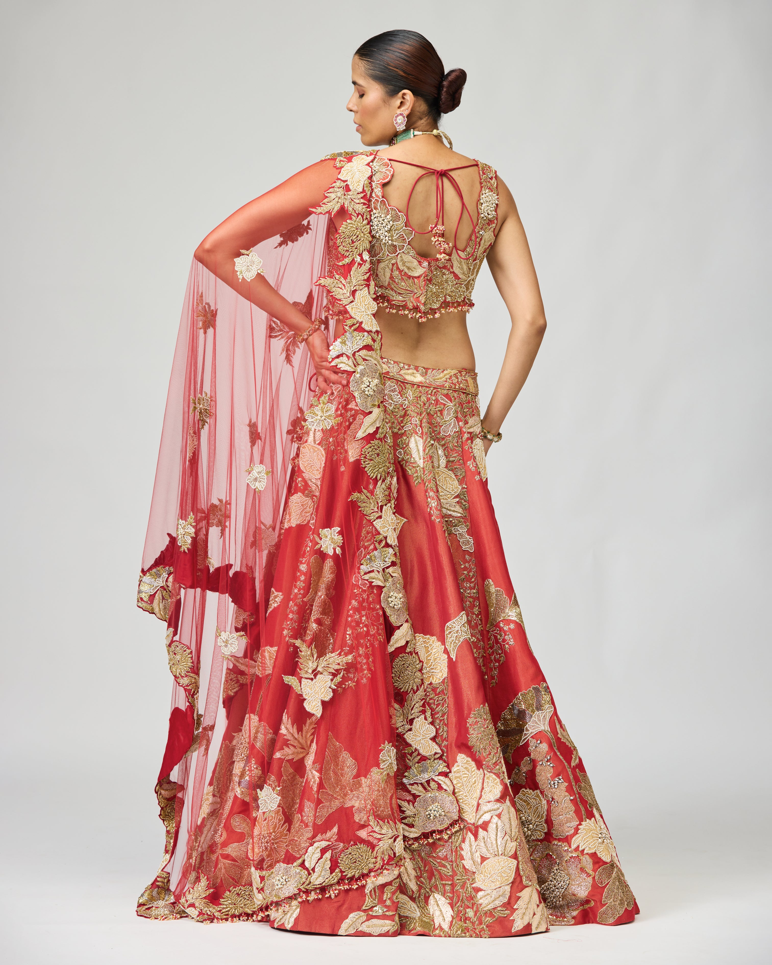 RED & GOLD ZARI DABKA EMBELLISHED LEHENGA SET