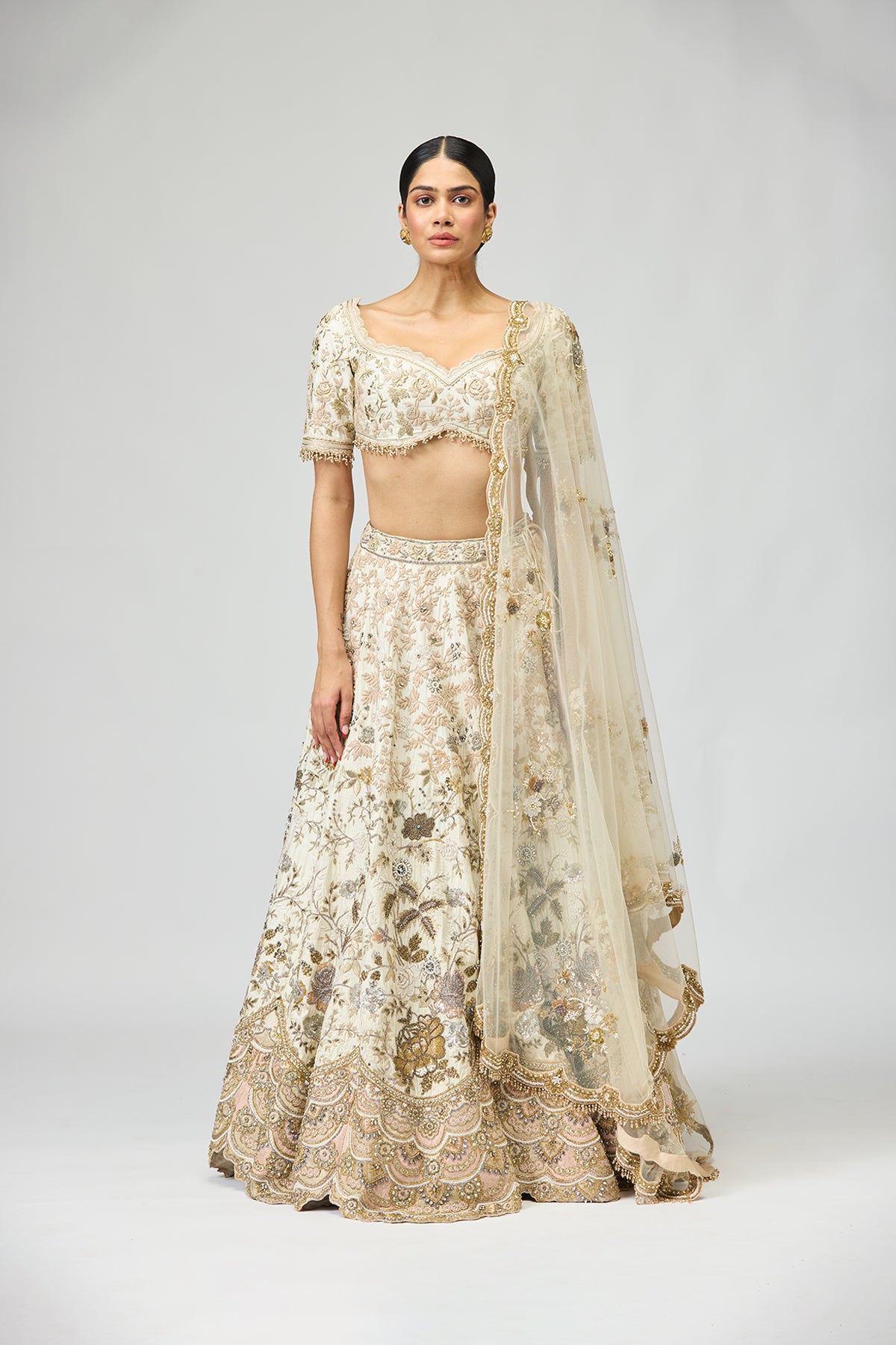 Ivory Floral Bridal Lehenga Set