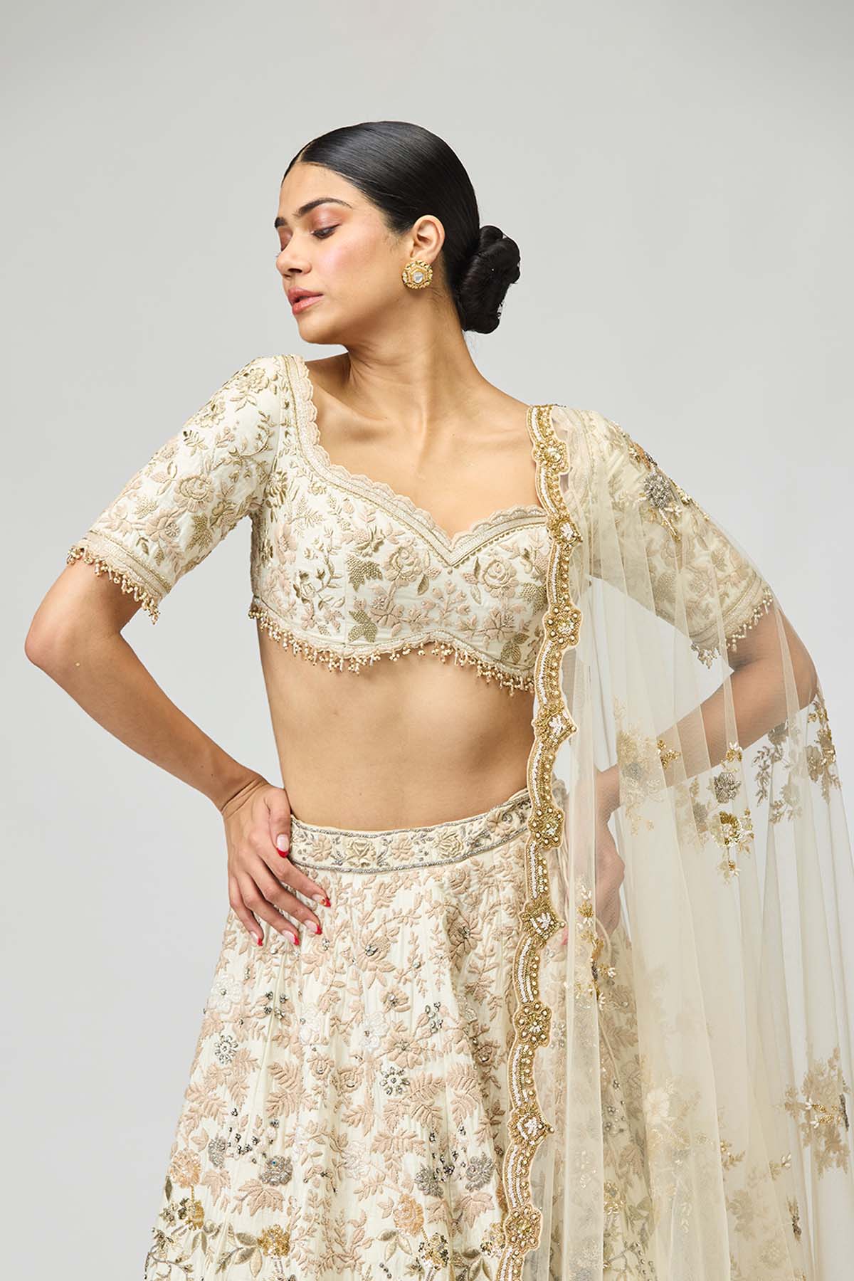 Ivory Floral Bridal Lehenga Set