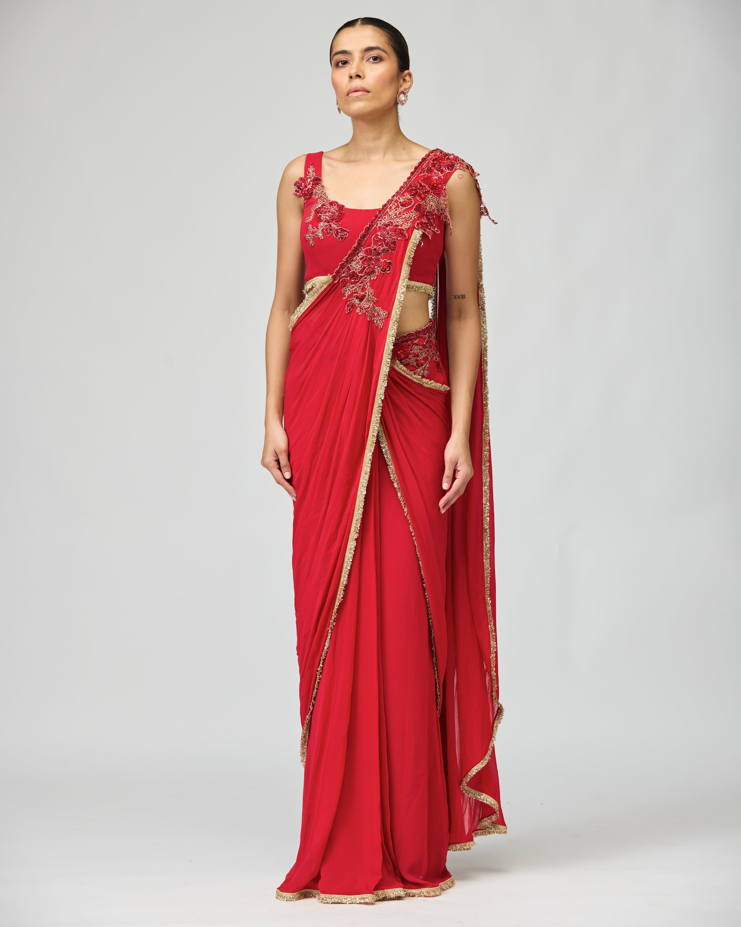 RED SILK GGT SAREE SET