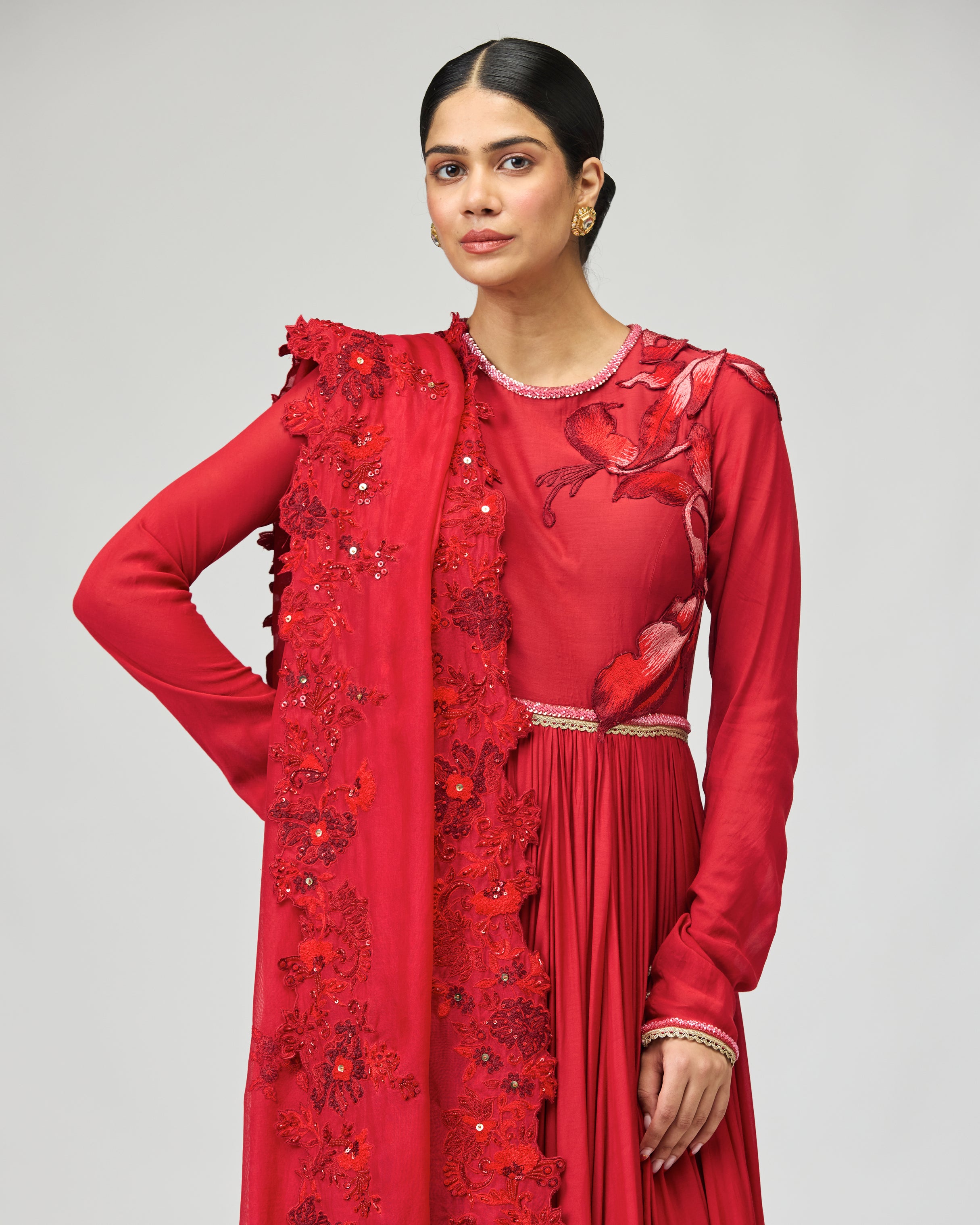 RED OPARA SILK ANARKALI SET