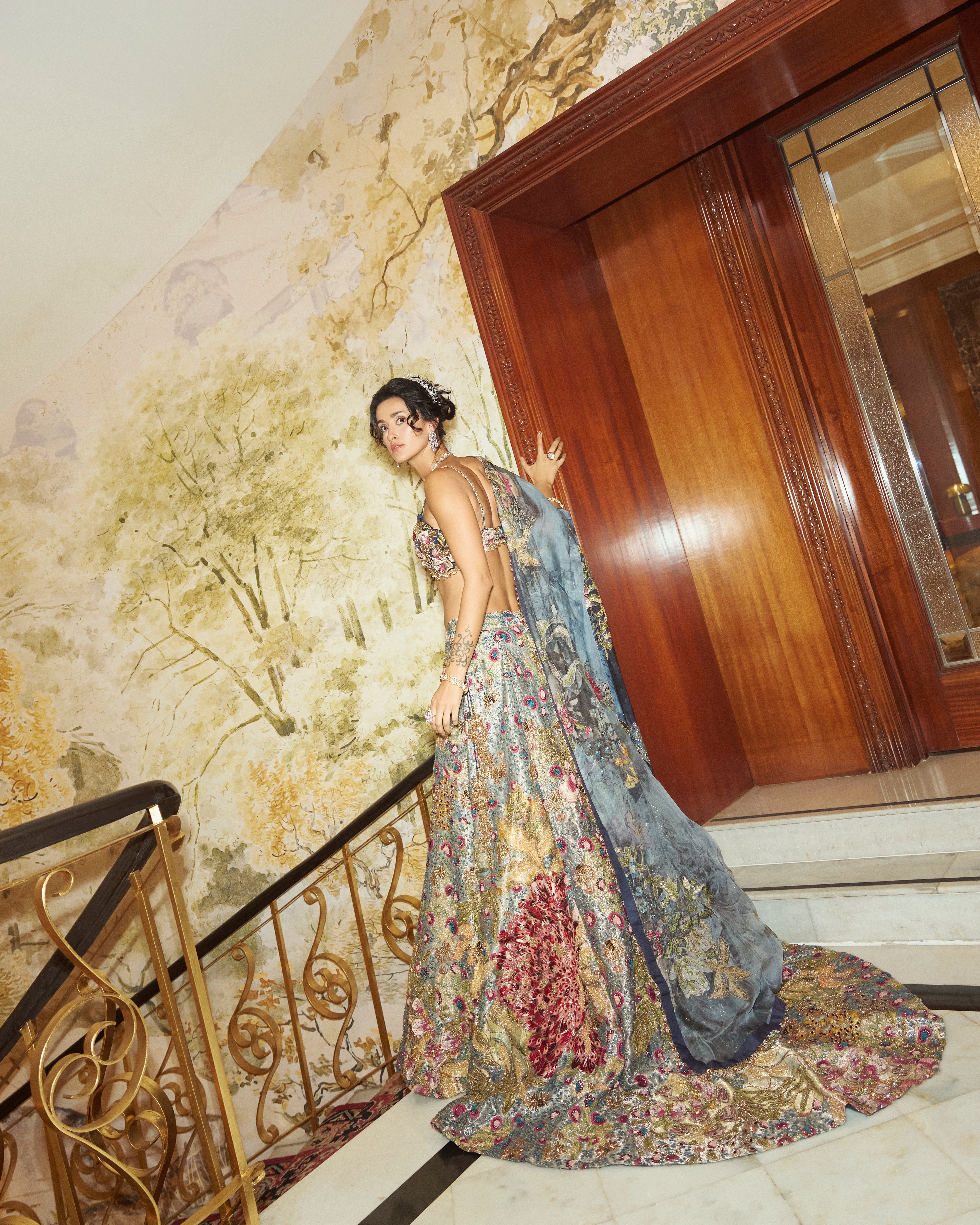 BLUE SILK BROCADE LEHENGA SET