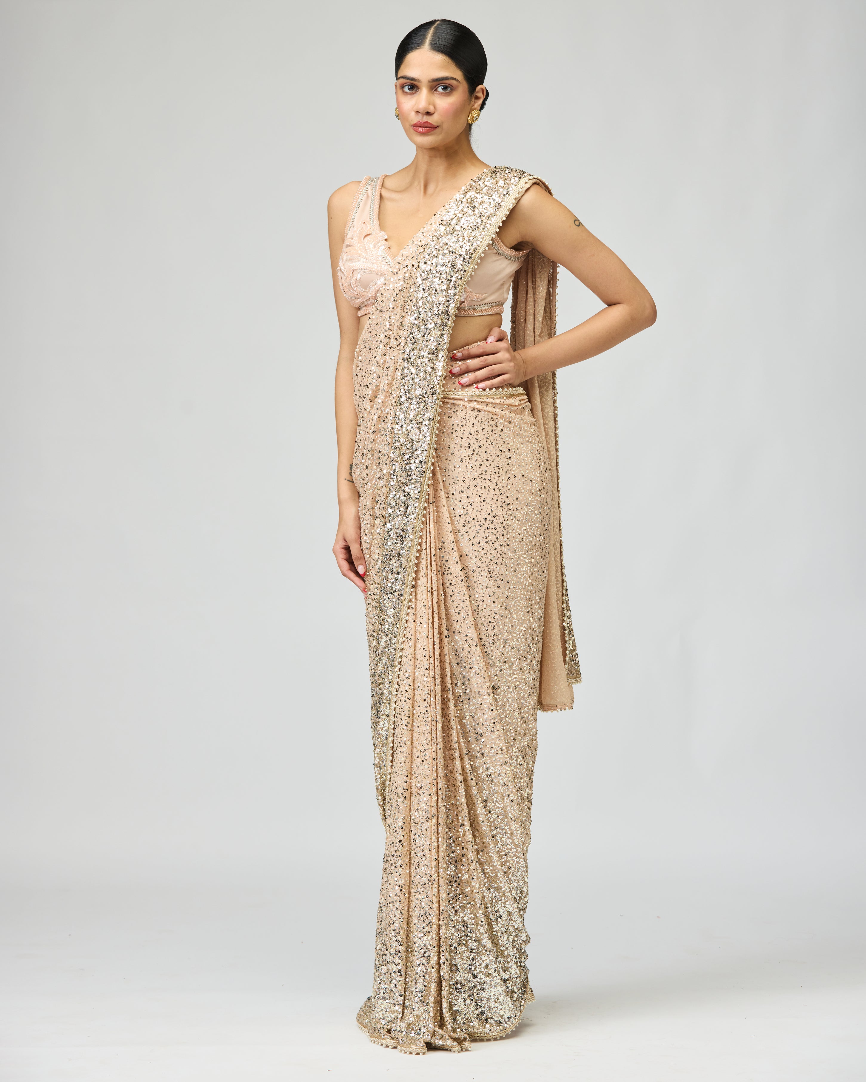 PEACH SILK GGT SAREE SET