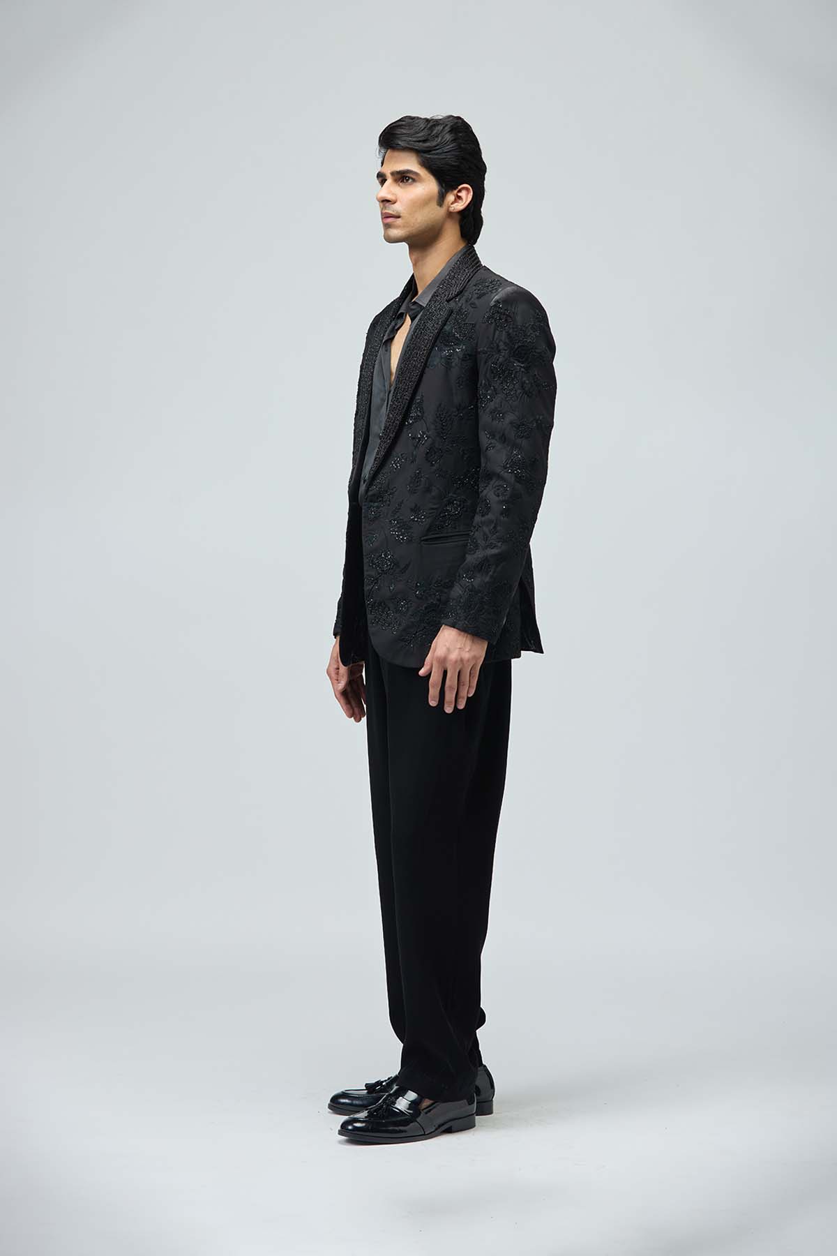 Noir Embroidered Tuxedo Set