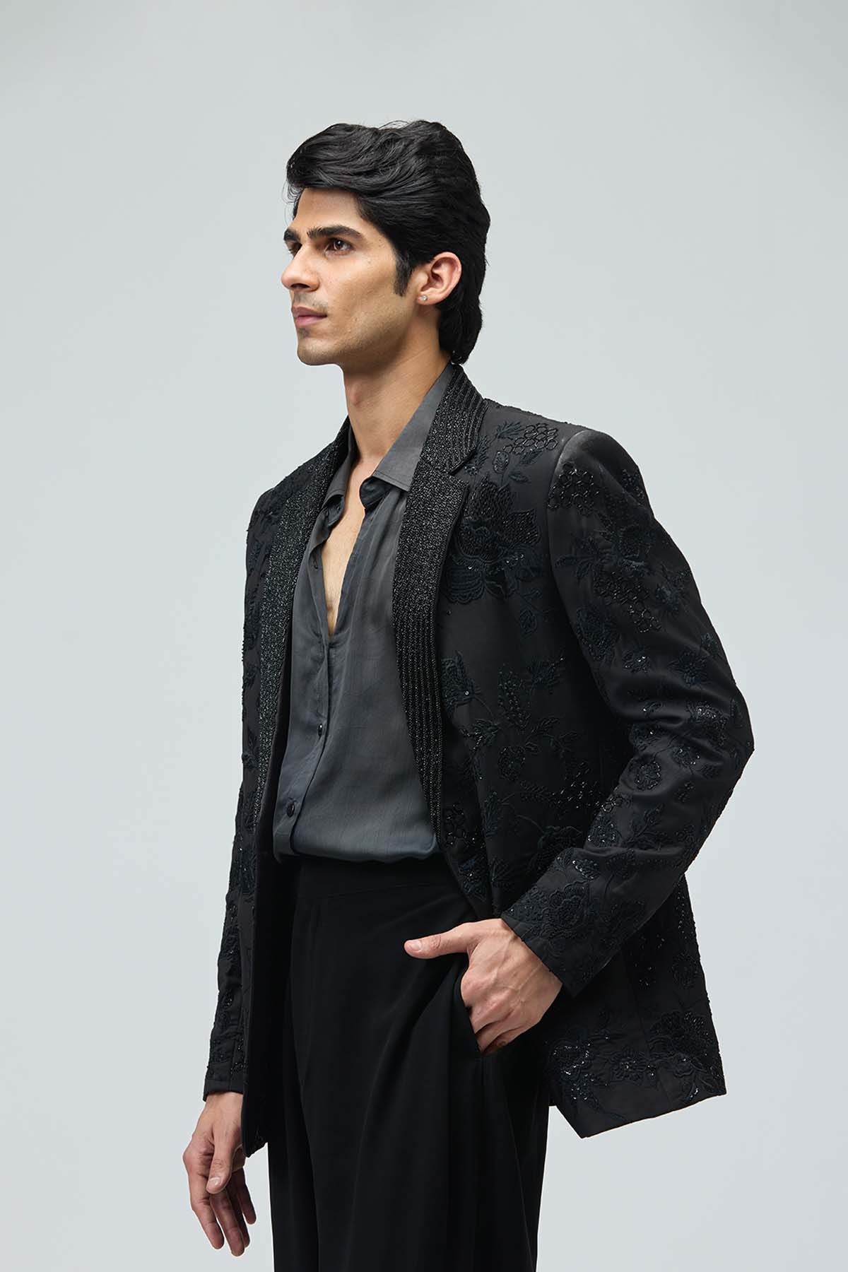 Noir Embroidered Tuxedo Set