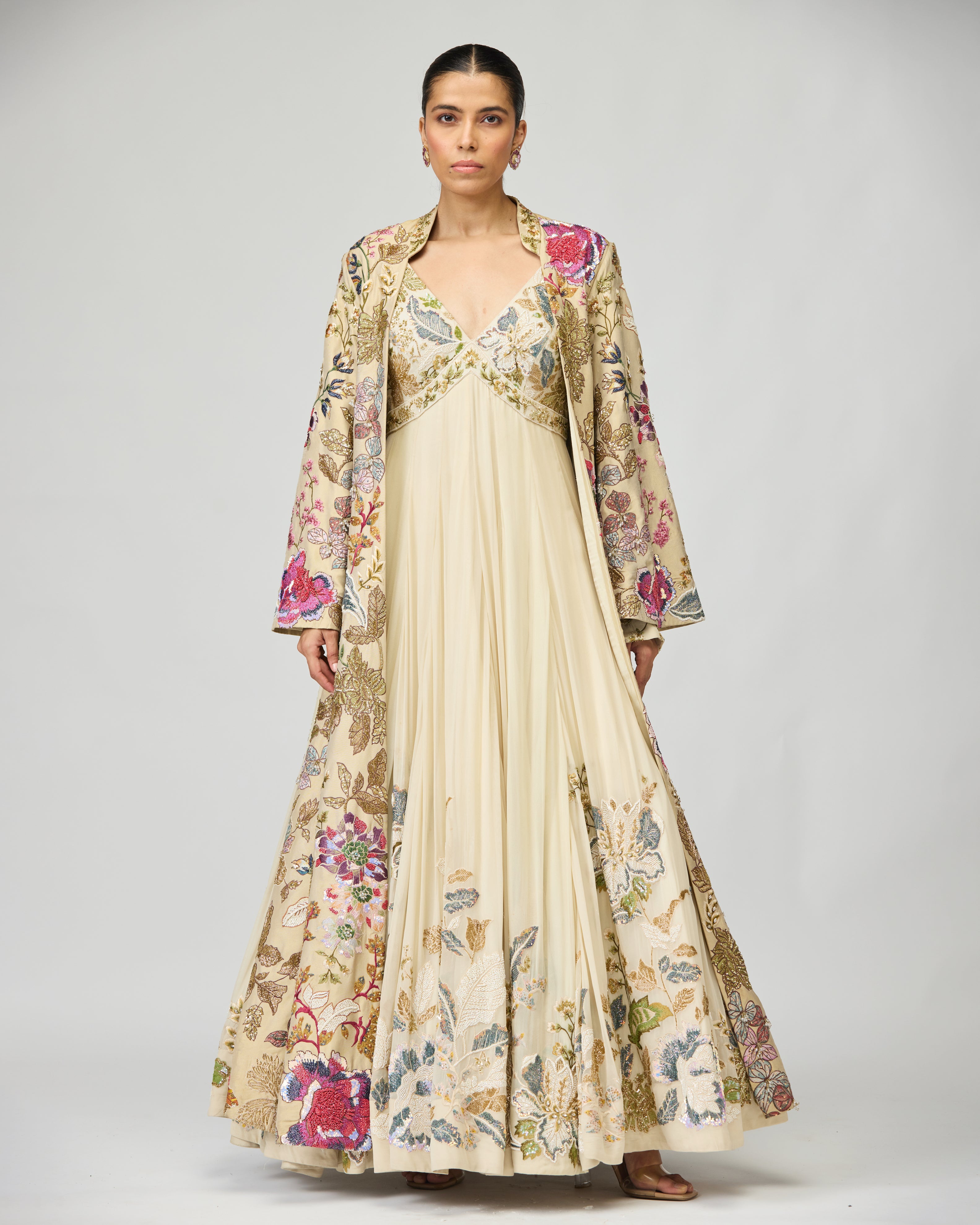 IVORY THREAD WORK ANARKALI SET