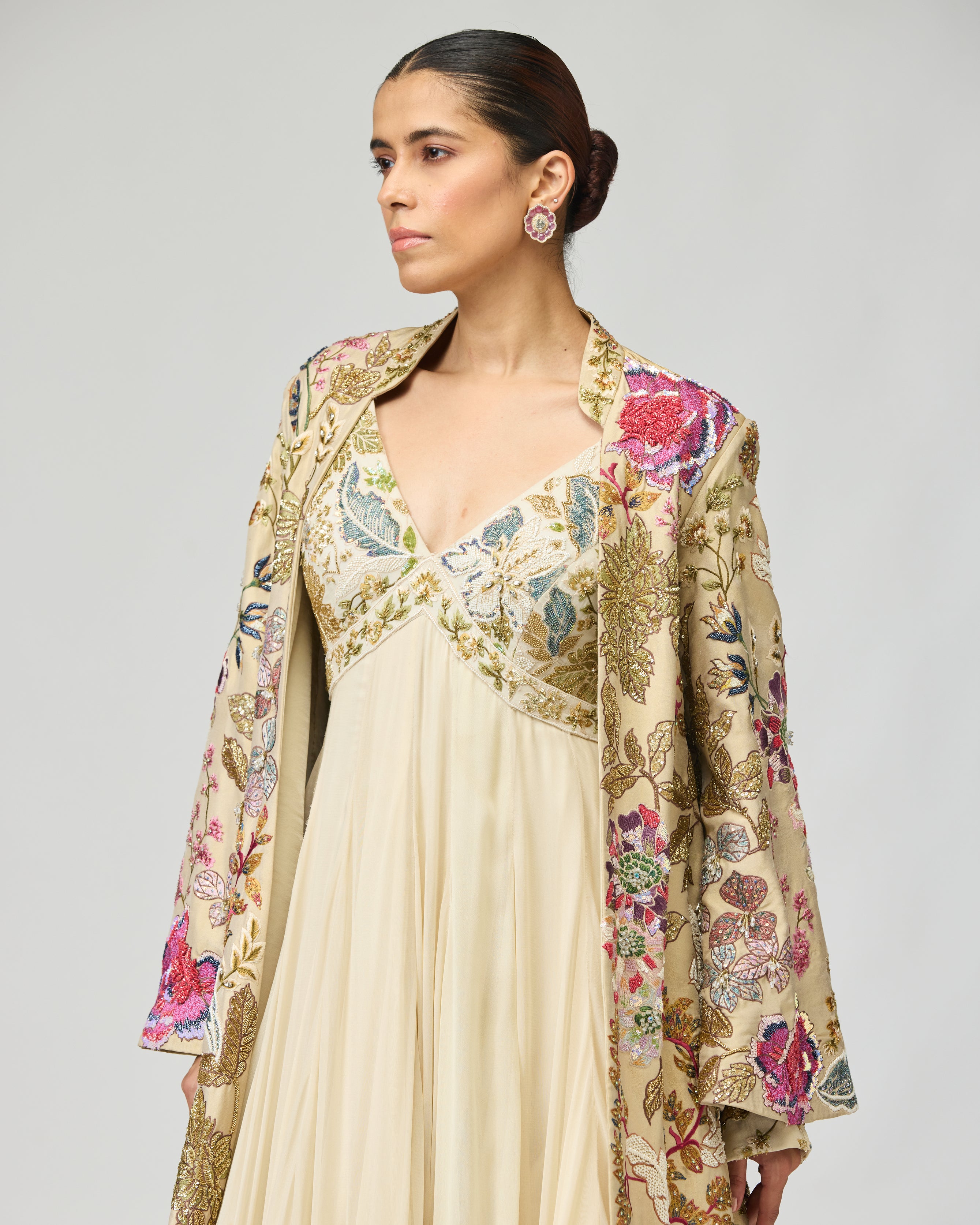 IVORY THREAD WORK ANARKALI SET