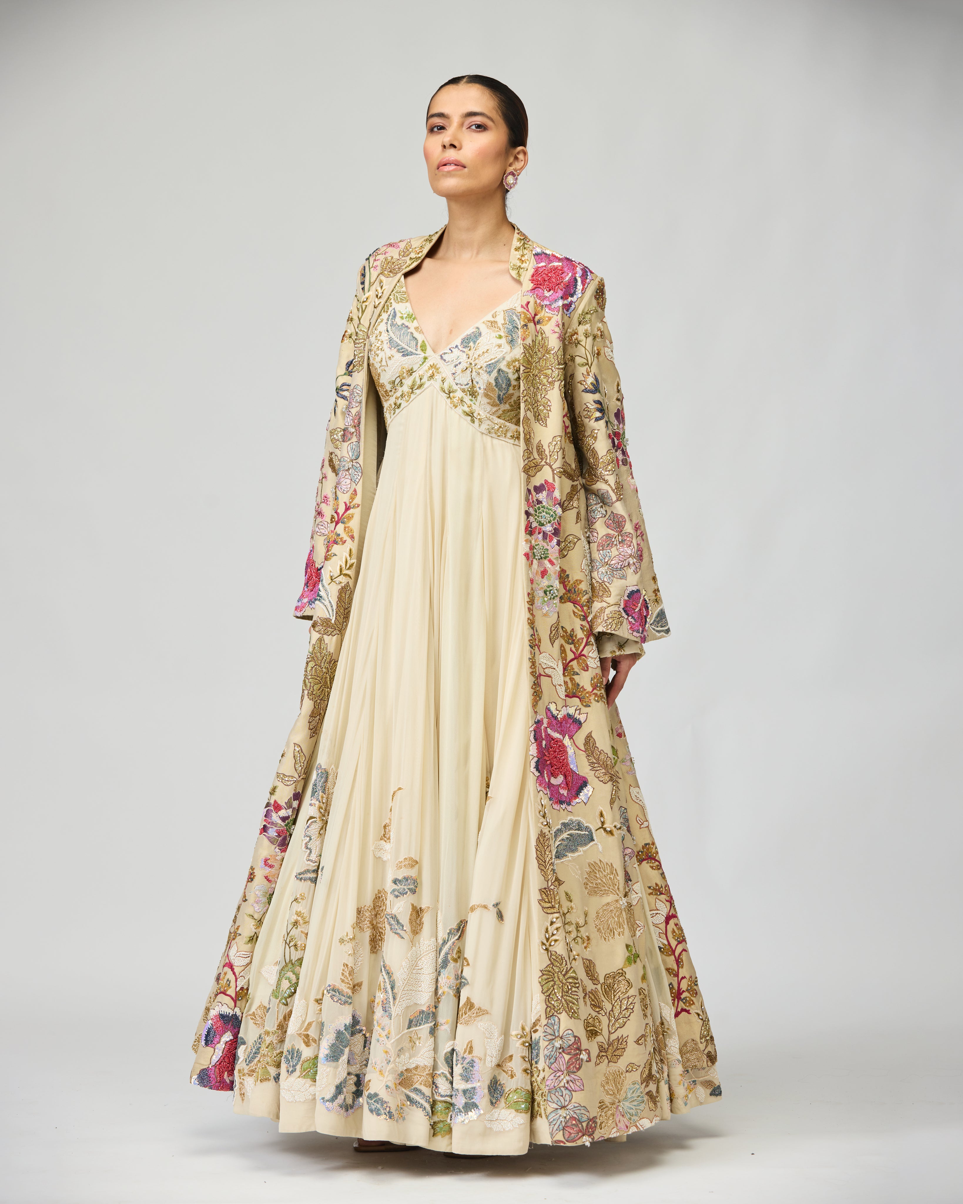 IVORY THREAD WORK ANARKALI SET