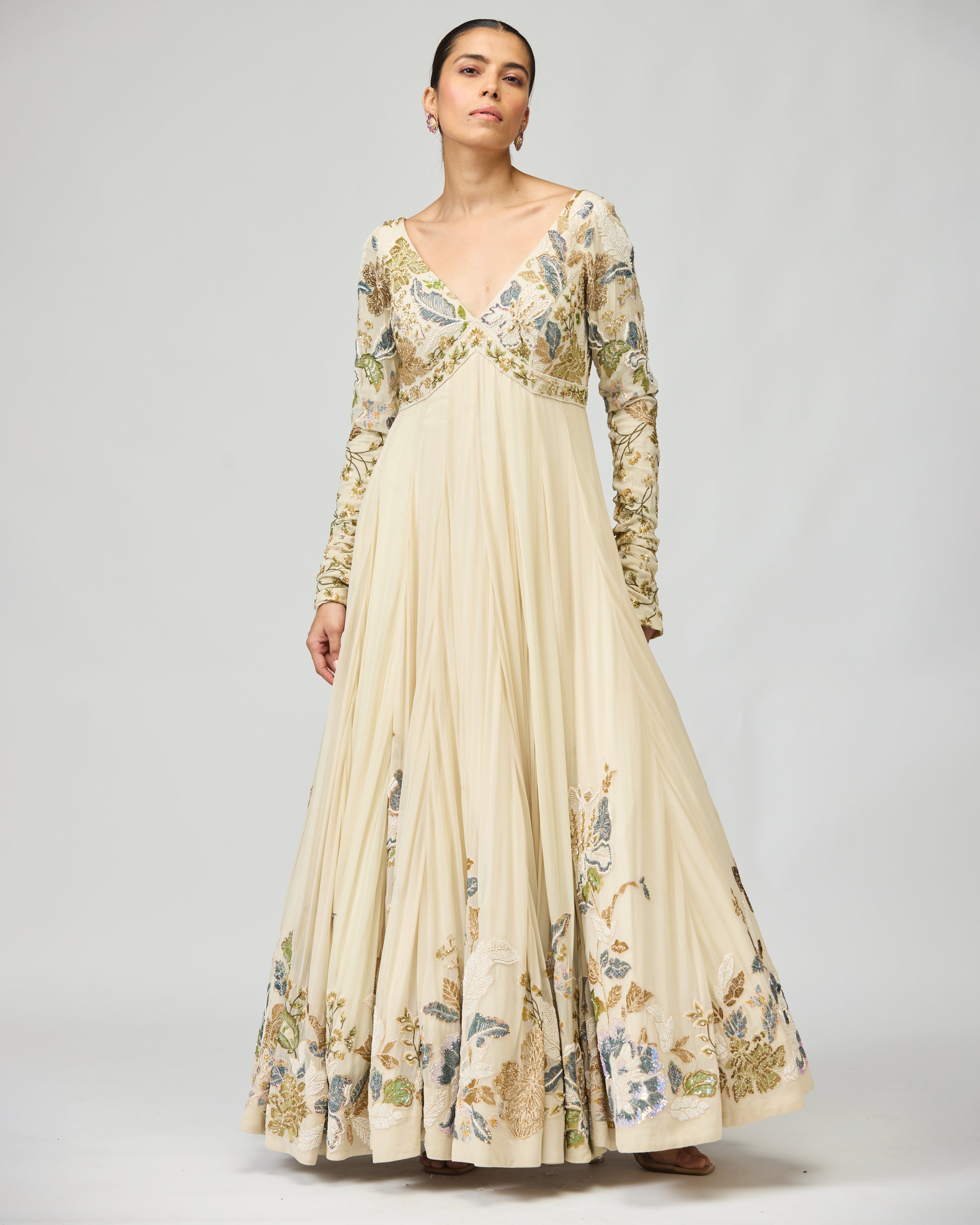 IVORY THREAD WORK ANARKALI SET