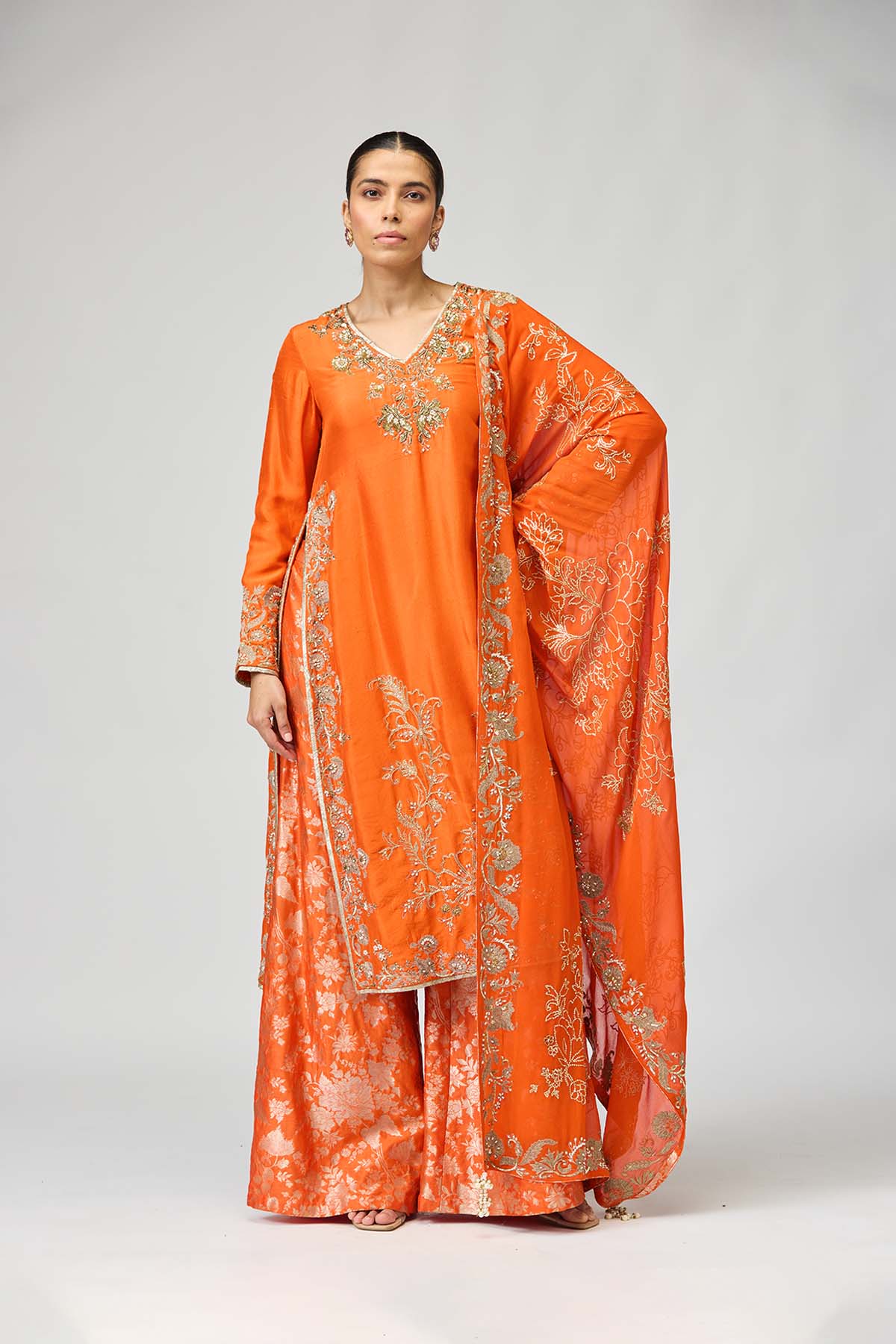 Tangerine Embroidered Kurta Set
