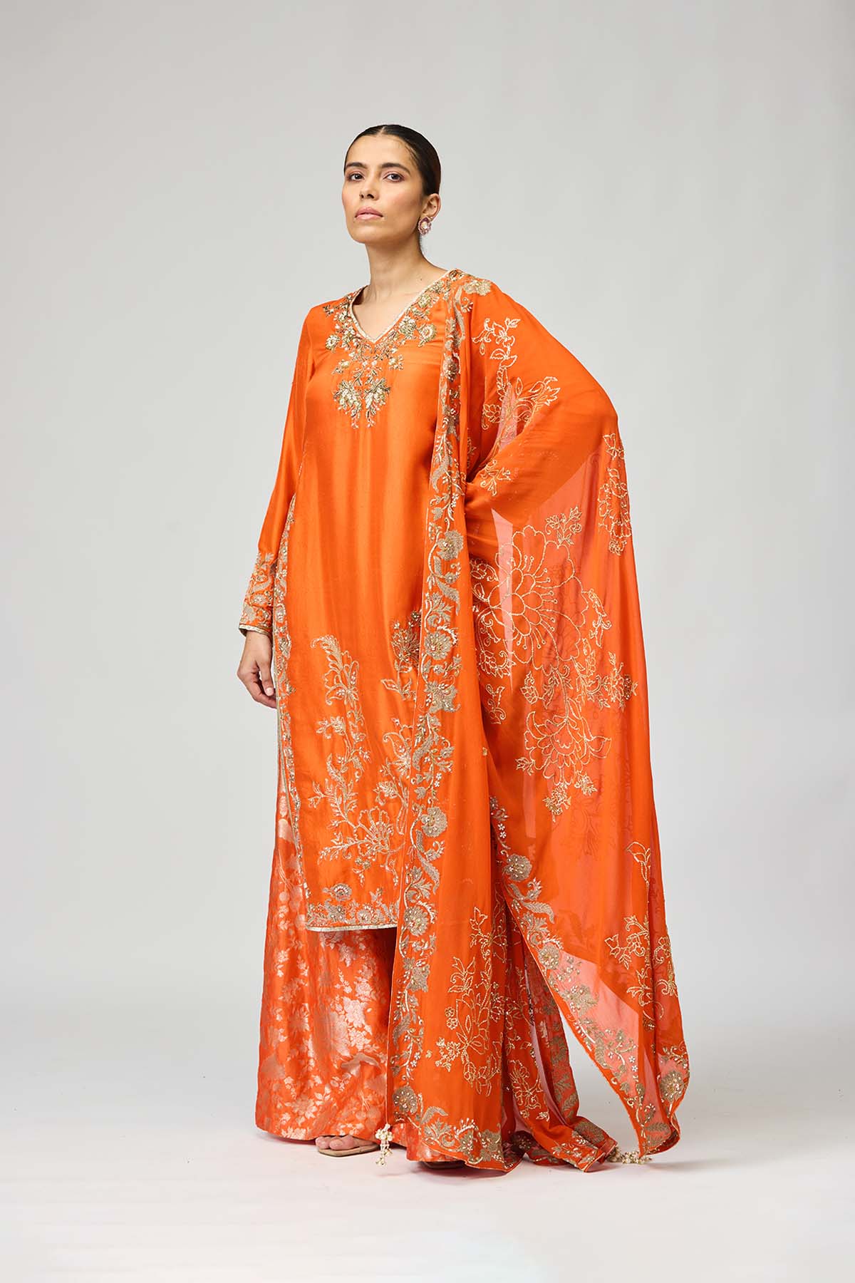 Tangerine Embroidered Kurta Set