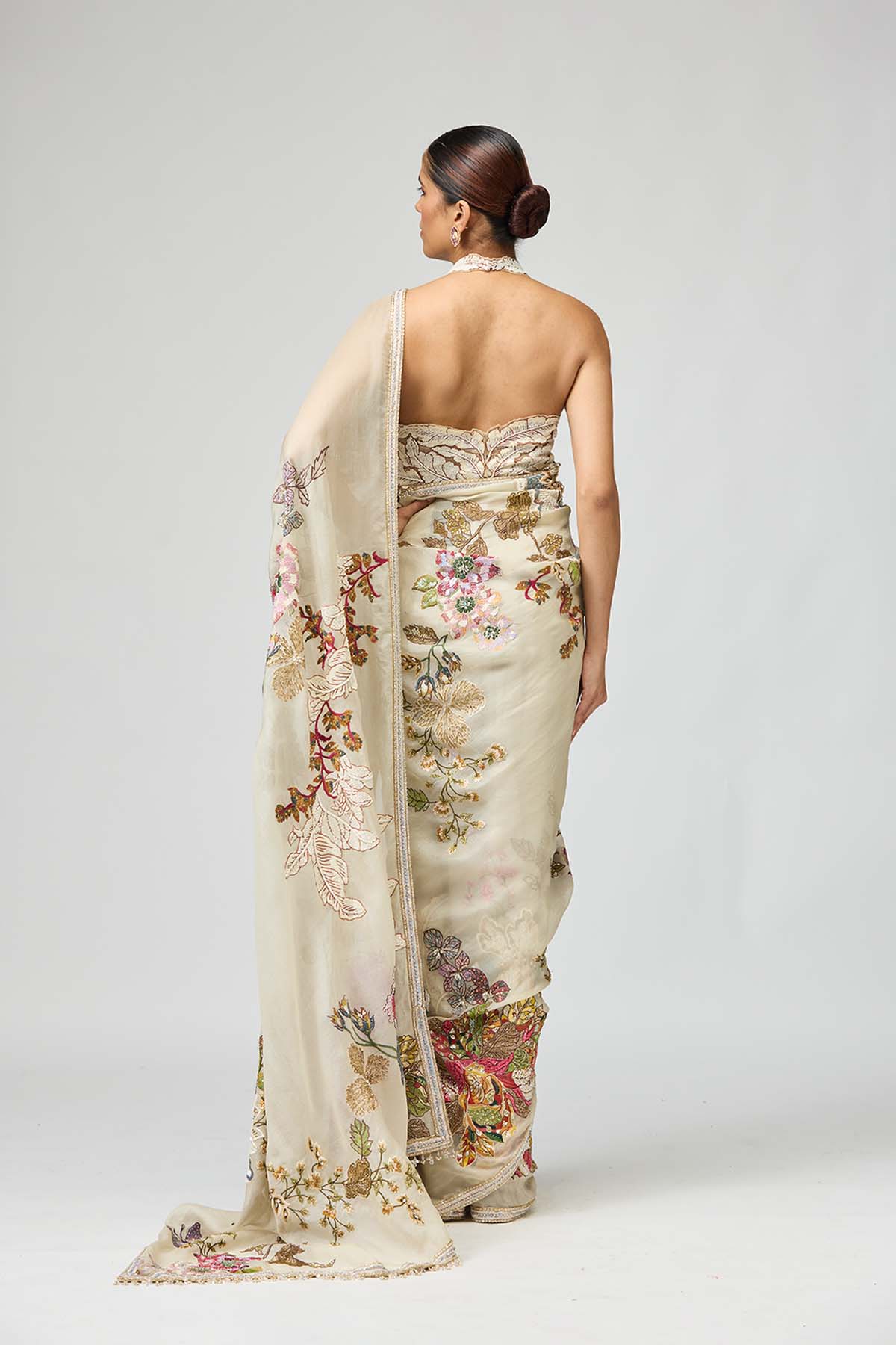 Ivory Botanical Saree Set