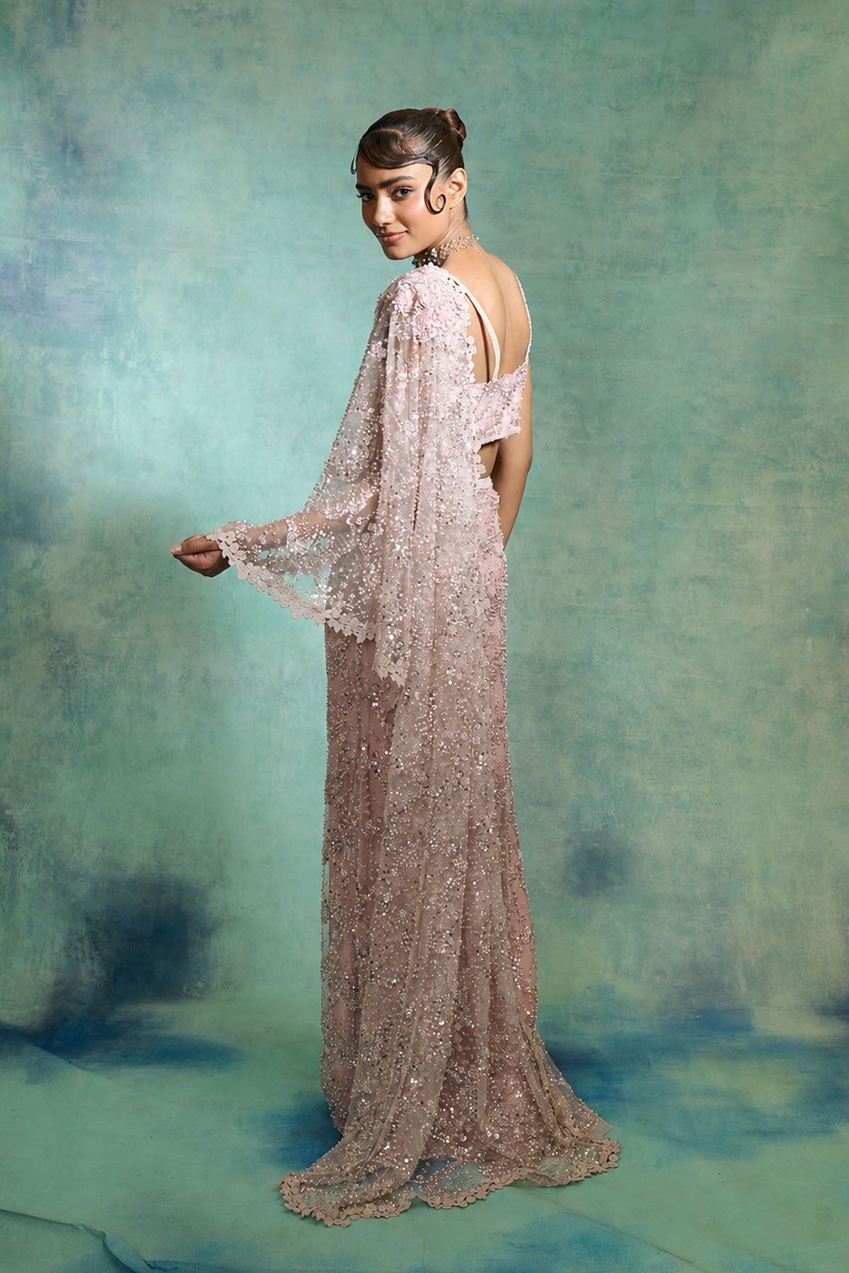 Pearl Pink Drape Saree