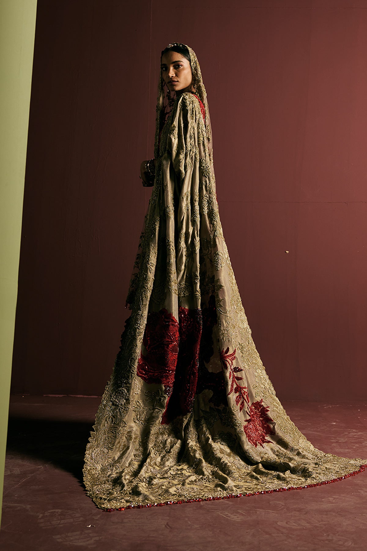 Tissue Embroidered Draped saree set