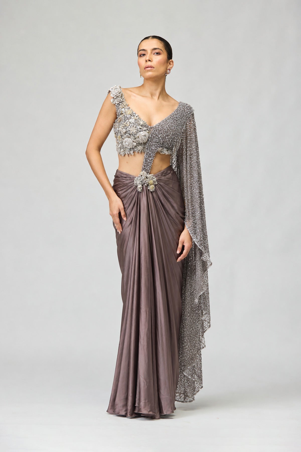 Metallic Drape Saree Set