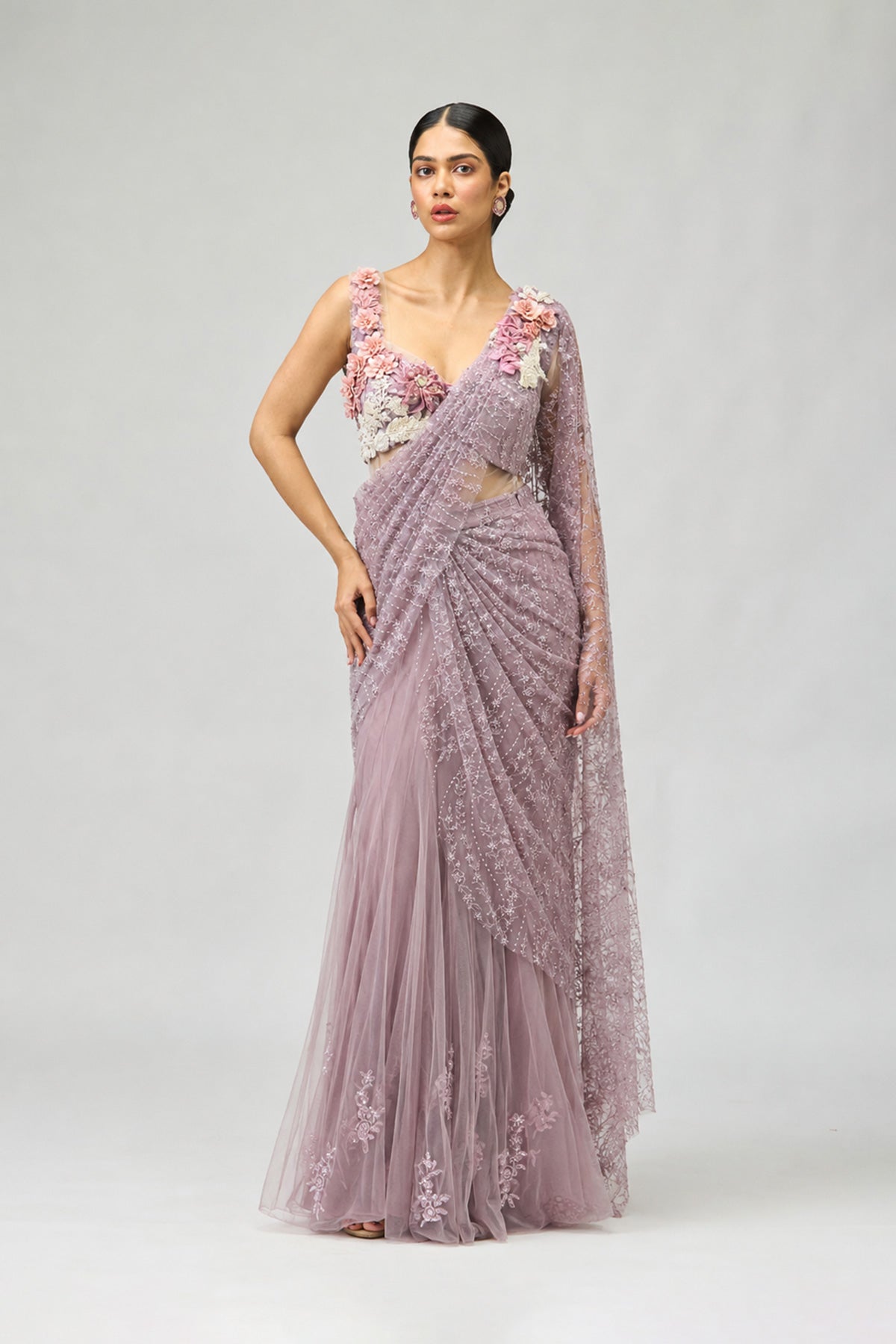 Lilac Drape saree Set