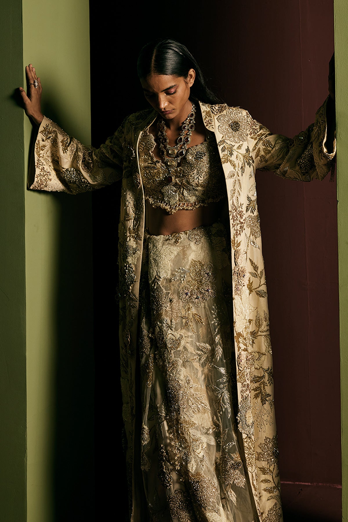 Golden floral jacket Set