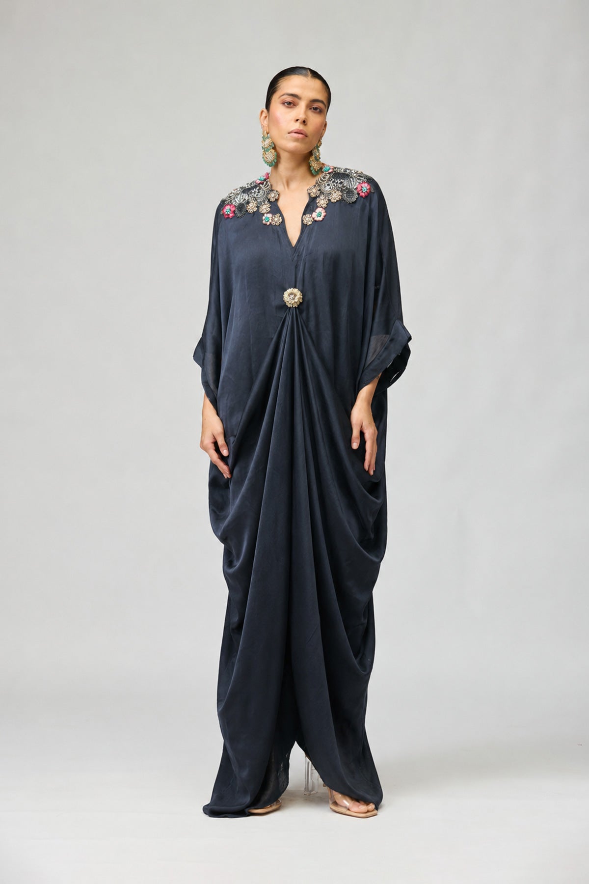 Midnight Blue Draped Kaftan