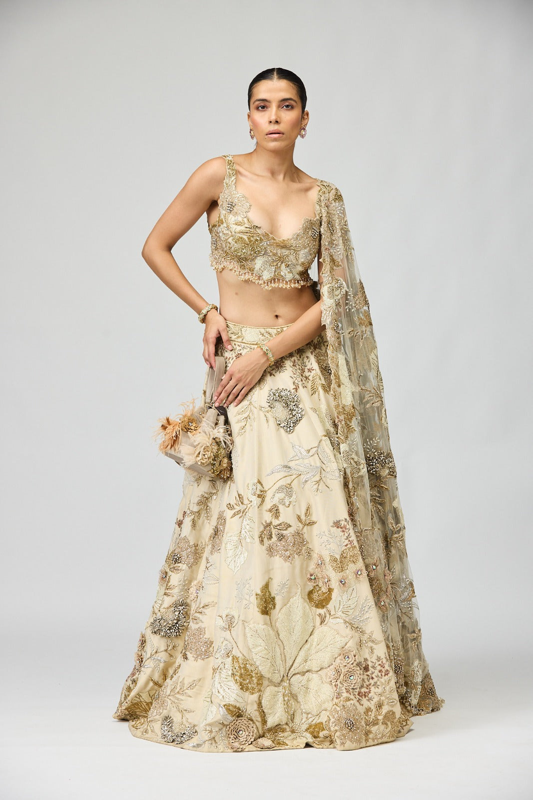 IVORY EMBELLISHED LEHENGA SET
