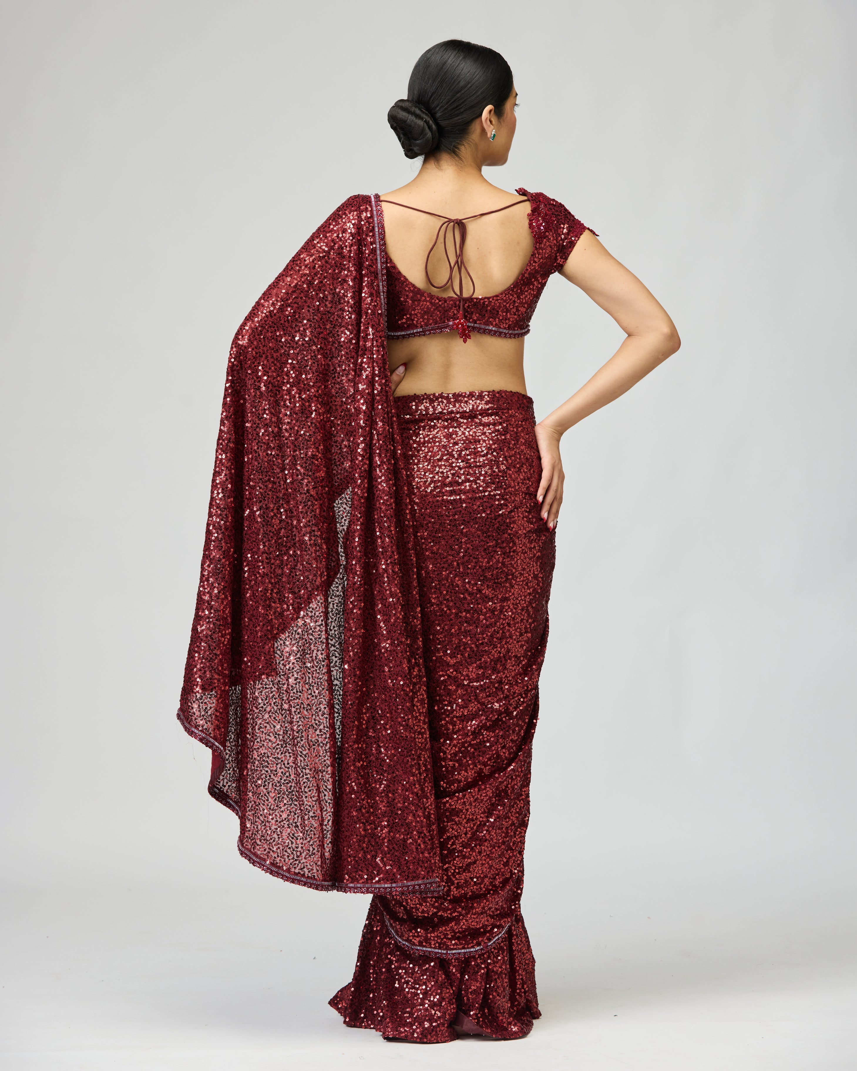 MAROON SEQUIN SAREE SET