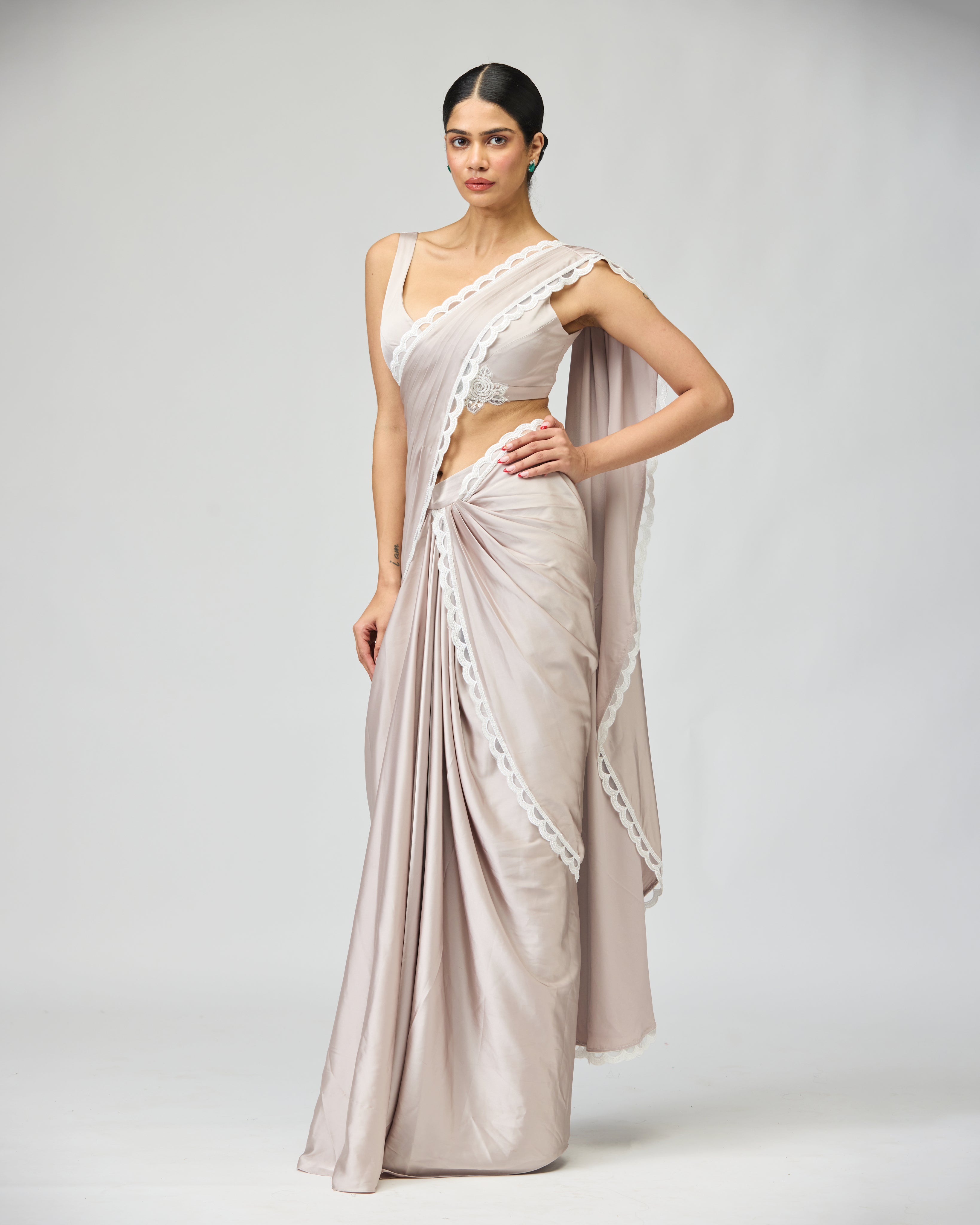 BLUSH EMBROIDERED SAREE SET