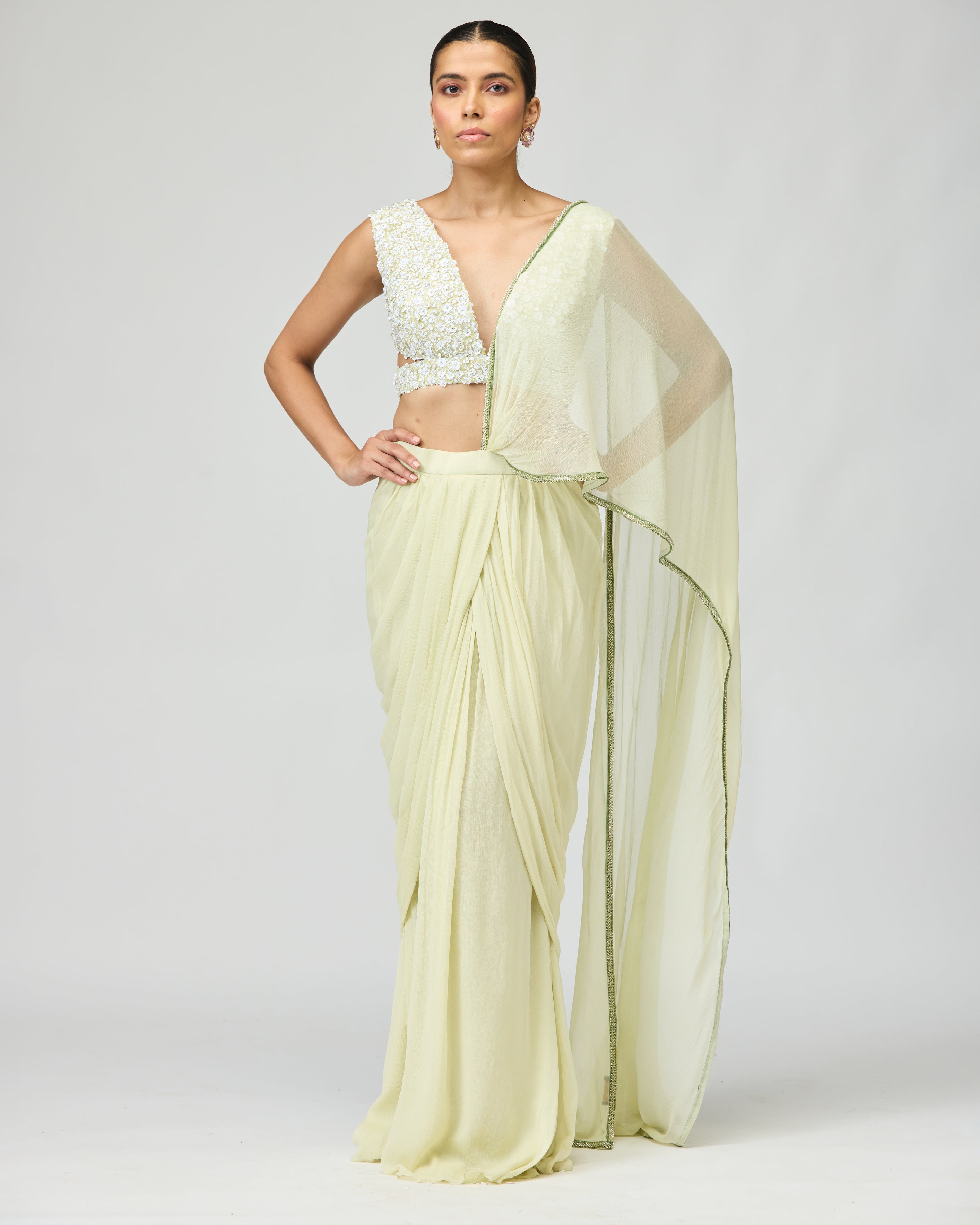 SILK CHIFFON IVORY SAREE