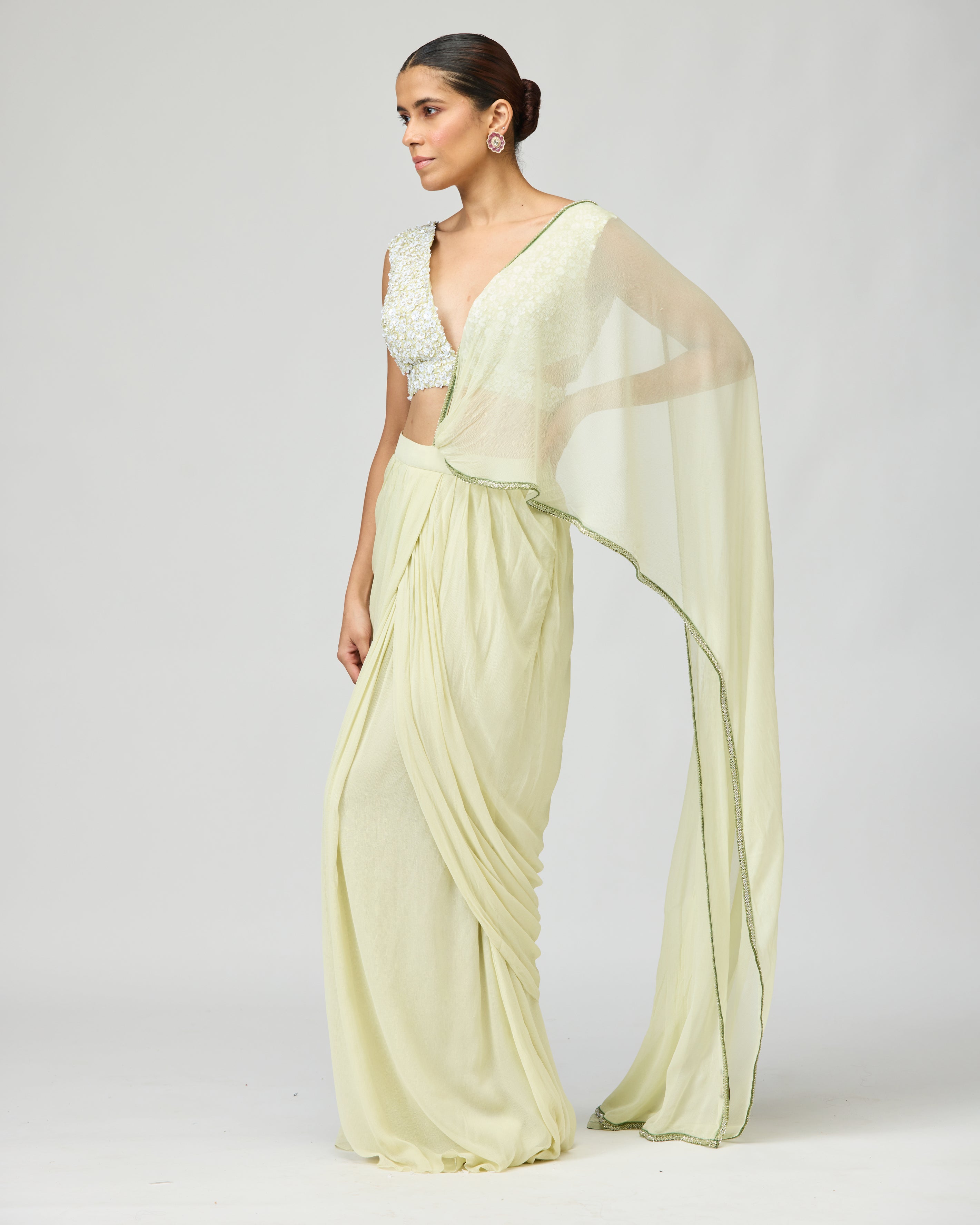 SILK CHIFFON IVORY SAREE