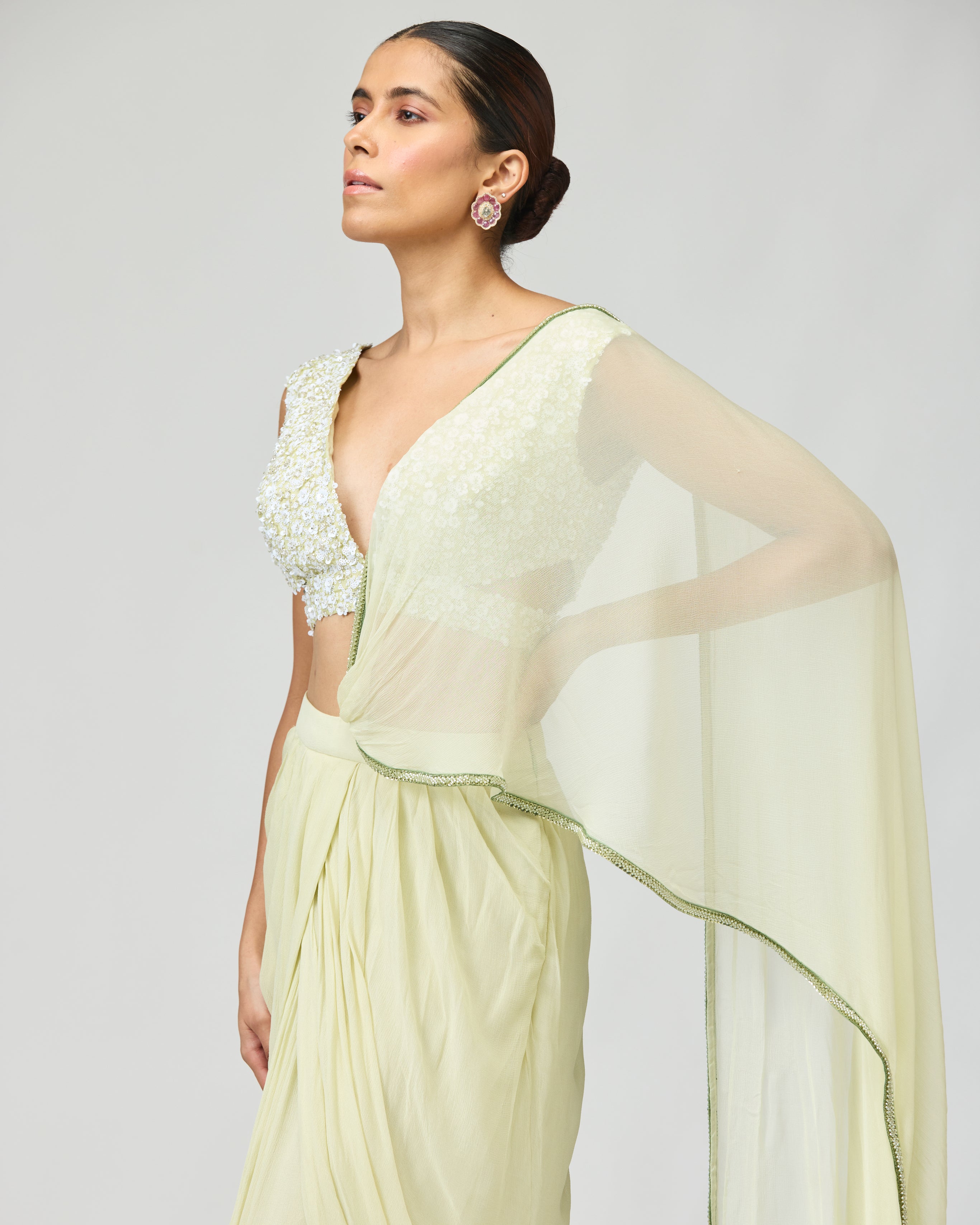 SILK CHIFFON IVORY SAREE