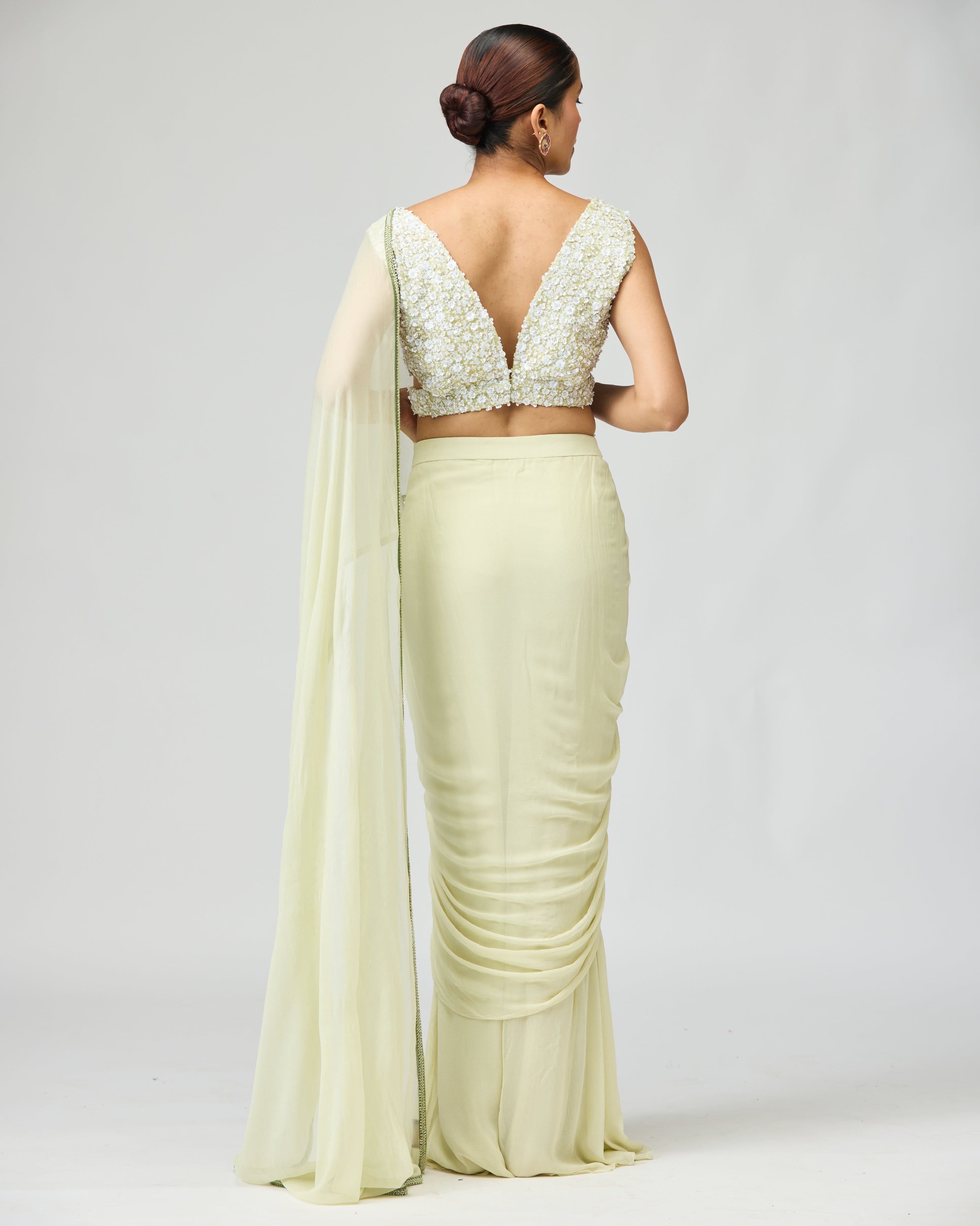 SILK CHIFFON IVORY SAREE