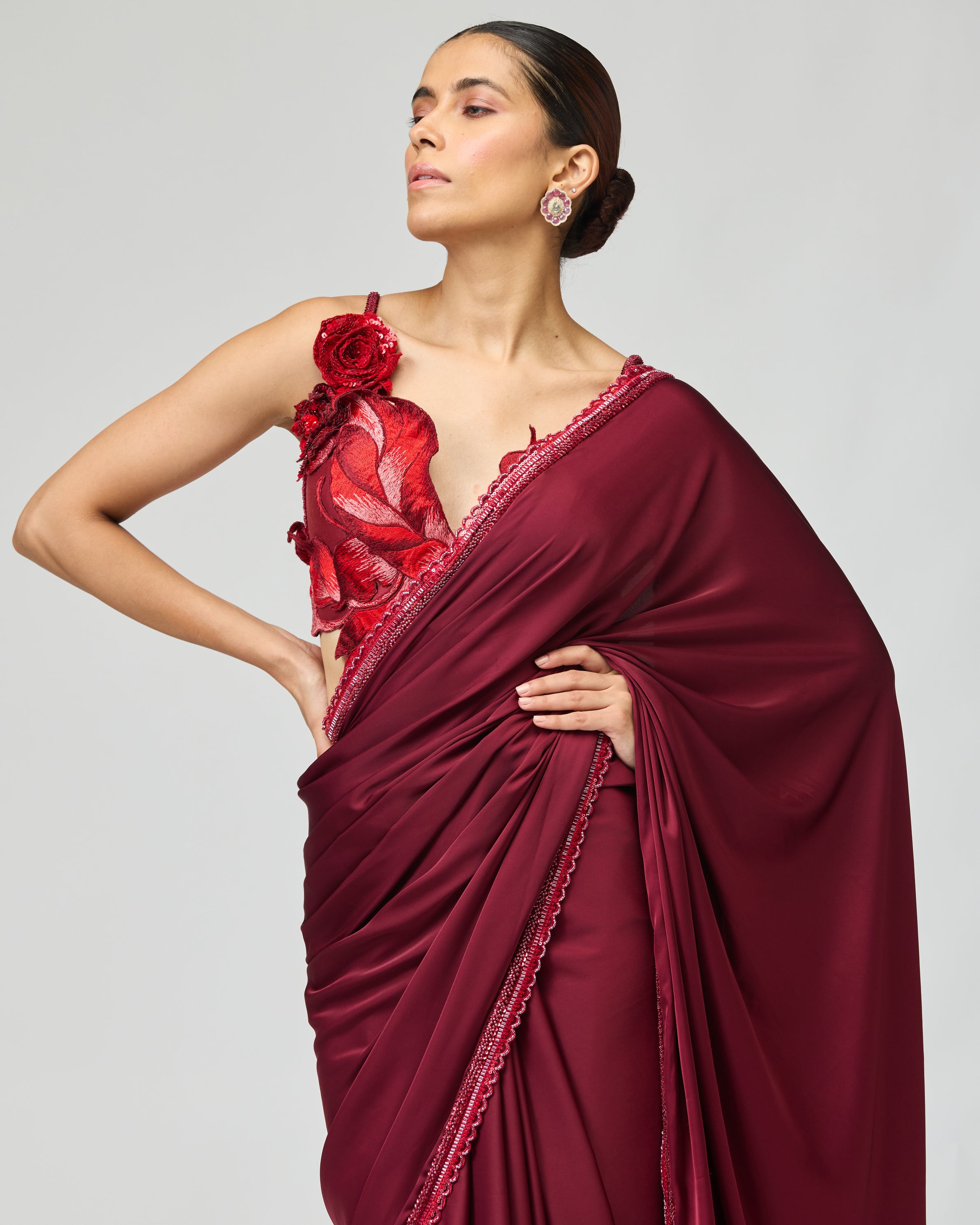 GLOSSY ORGANZA SAREE SET