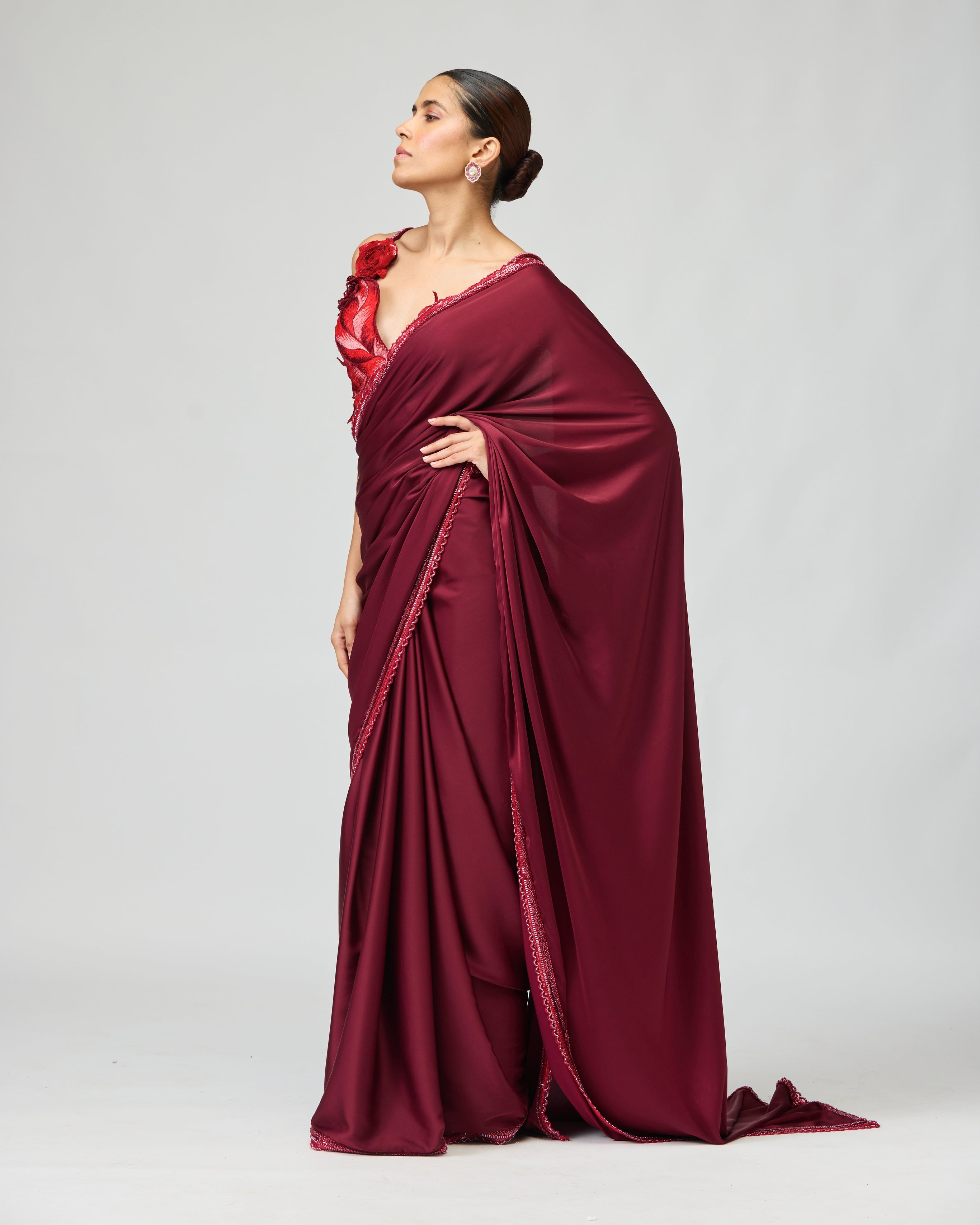 GLOSSY ORGANZA SAREE SET