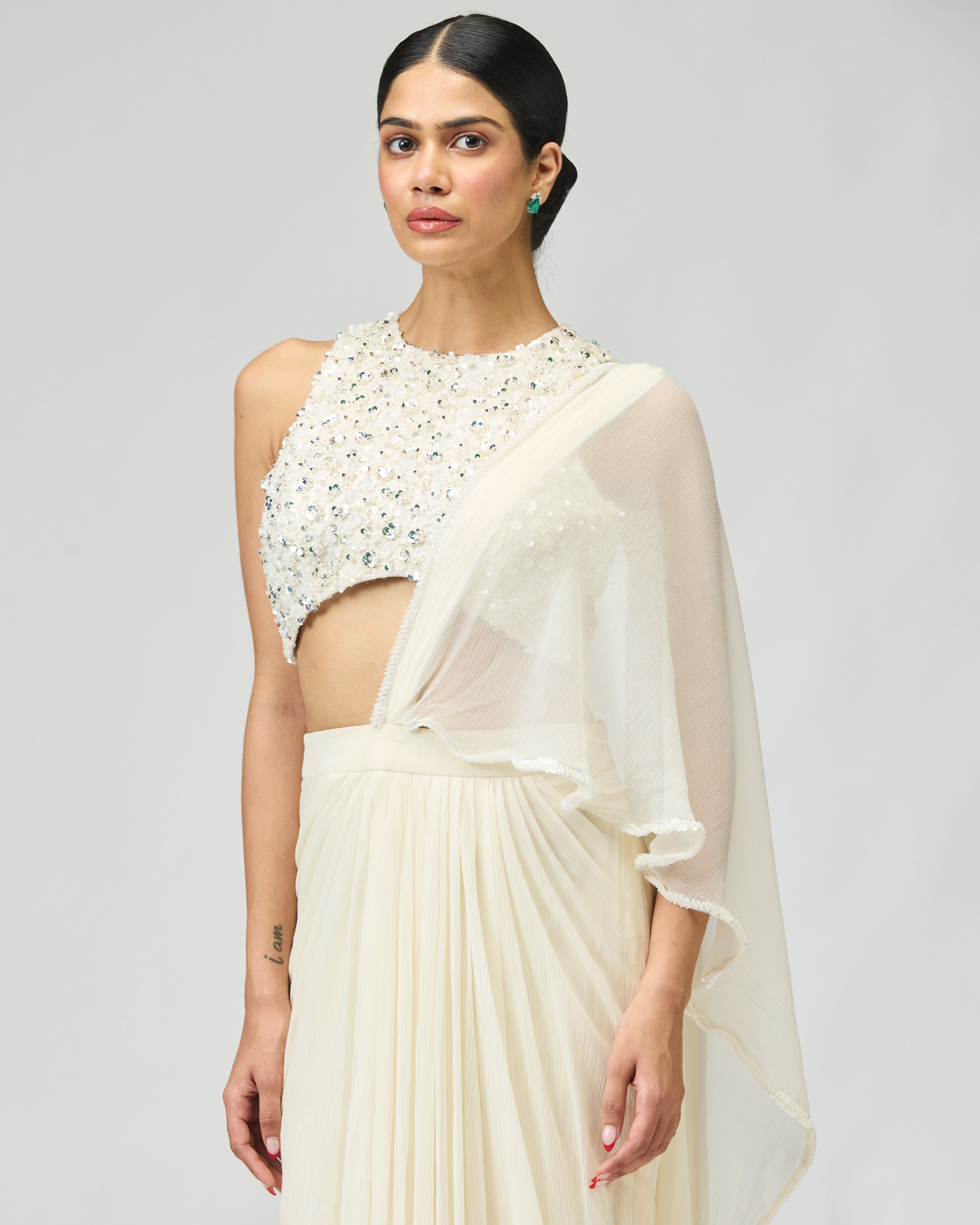 IVORY SILK CHIFFON SAREE SET