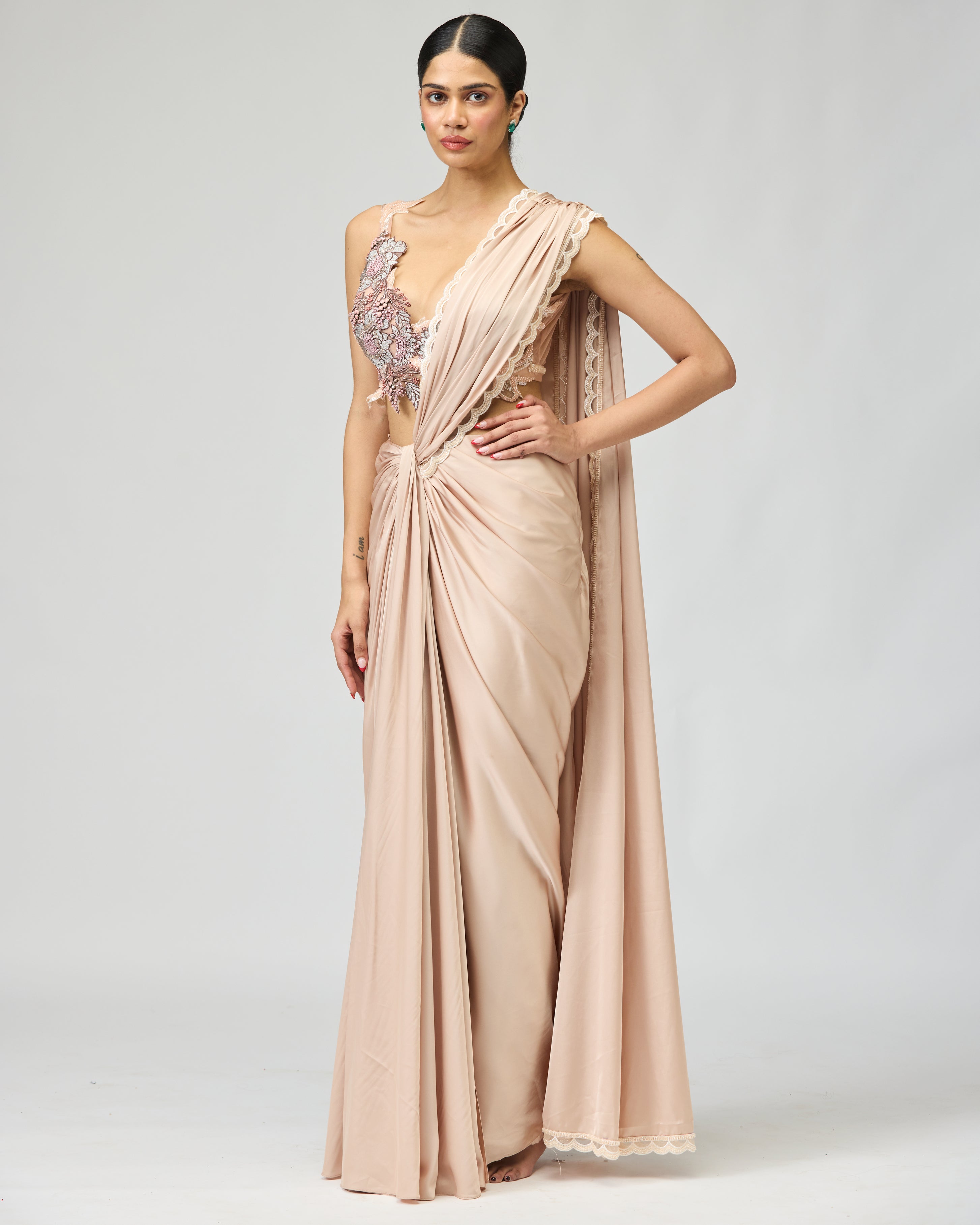 BLUSH SATIN SAREE SET