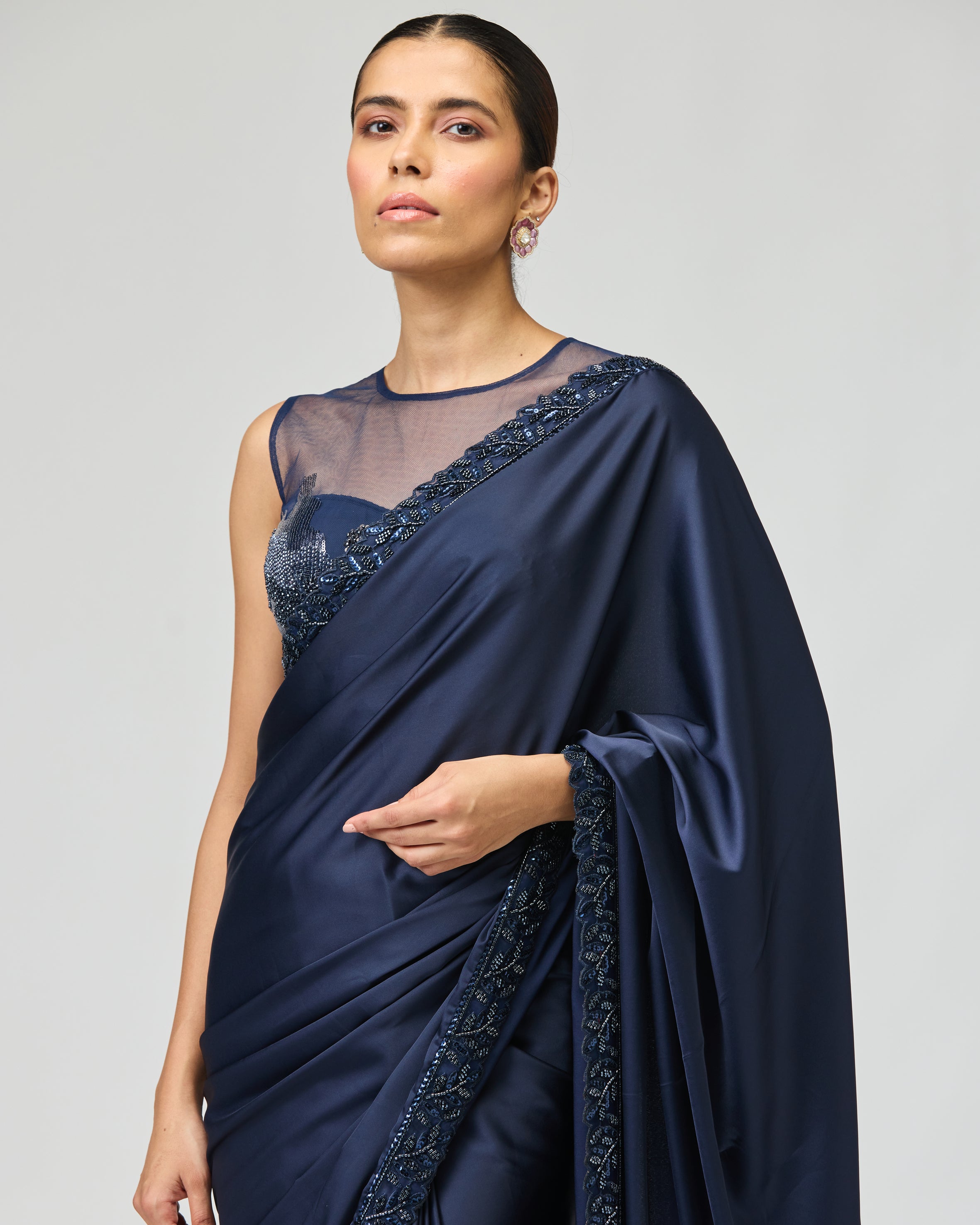 NAVY EMBELLISHED SAREE SET