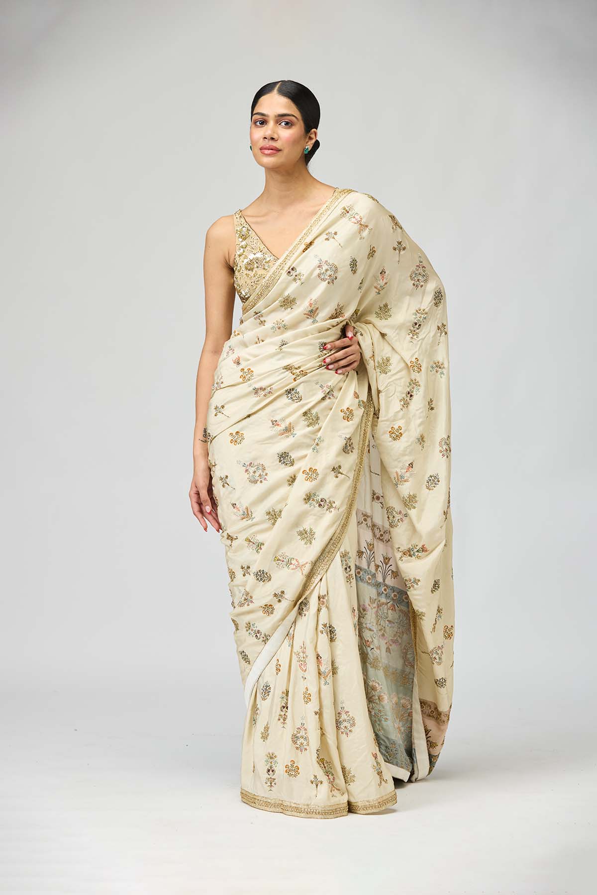 Ivory Floral Saree Set
