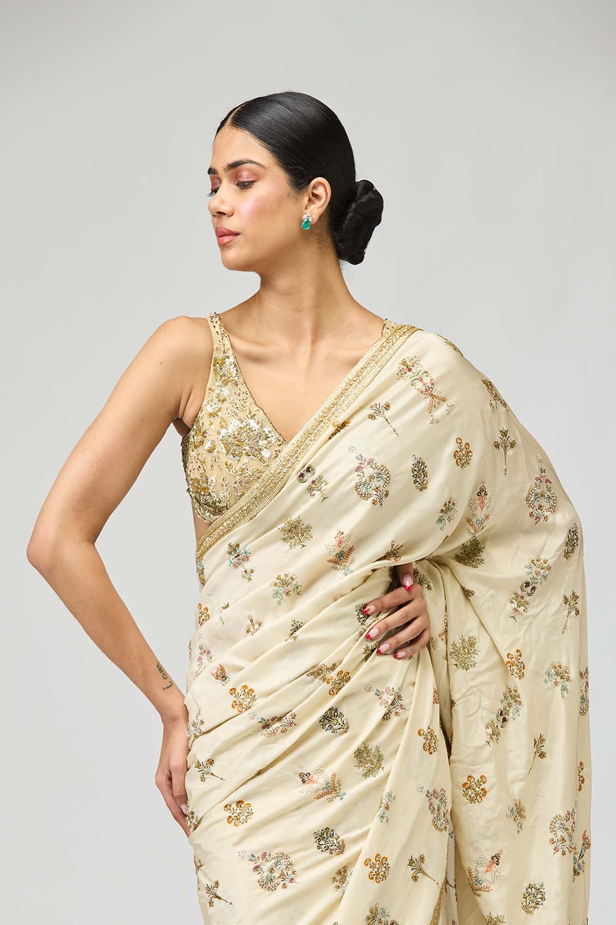 Ivory Floral Saree Set