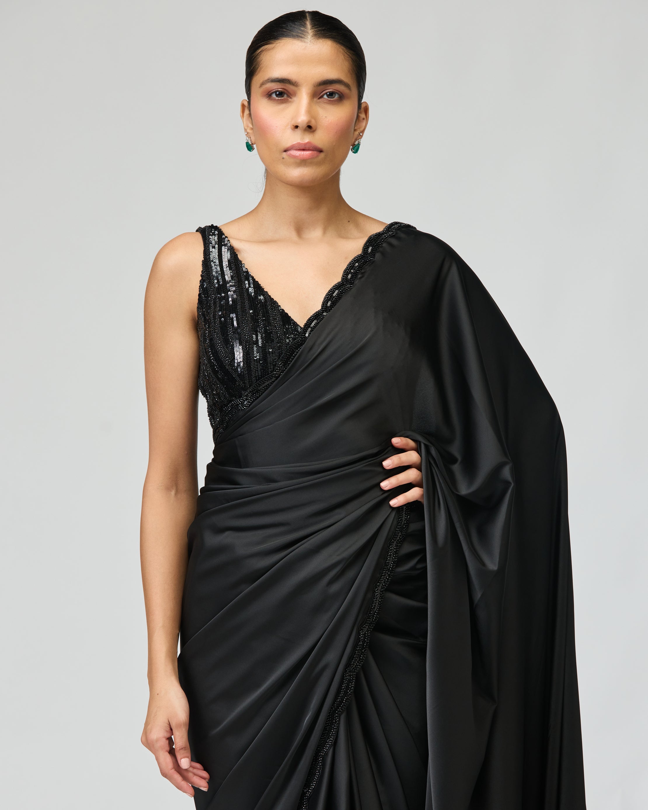 BLACK EMBROIDERED SAREE SET