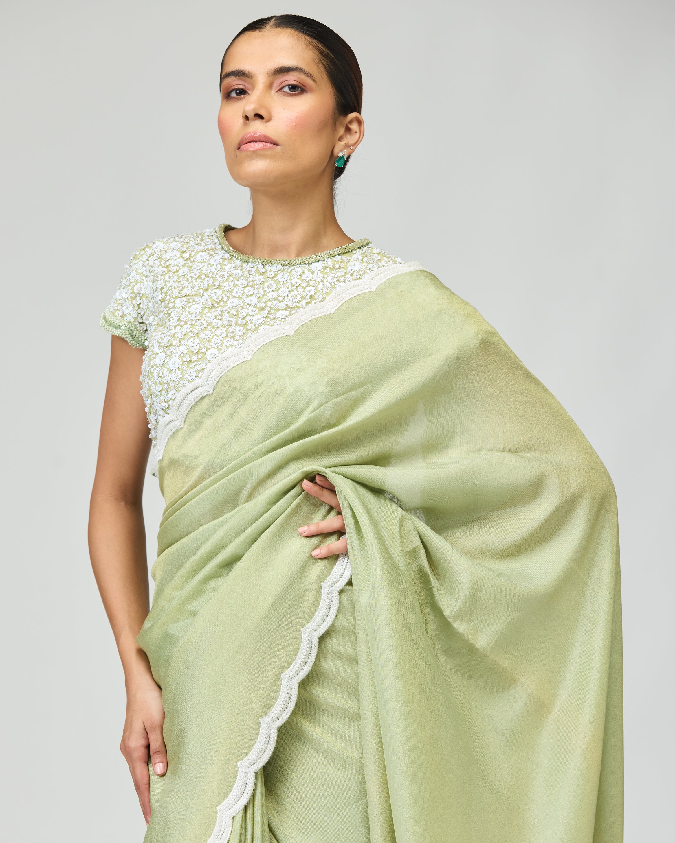 EMBELLISHED VISCOSE TISSUE SAREE SET