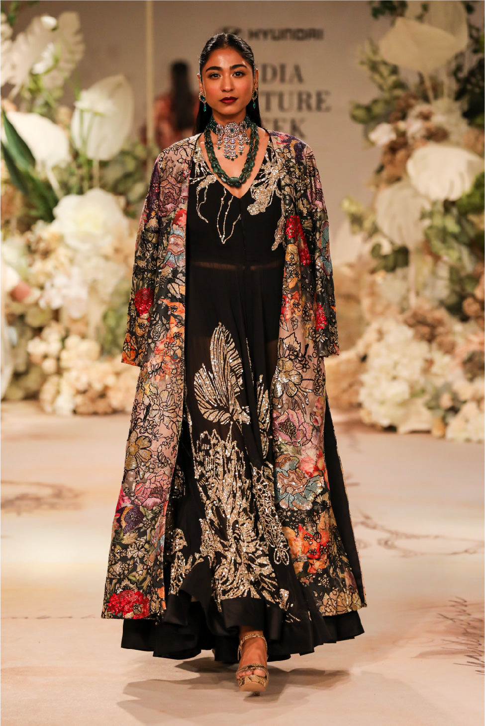 PRINTED BROCADE JACKET WITH ANARKALI