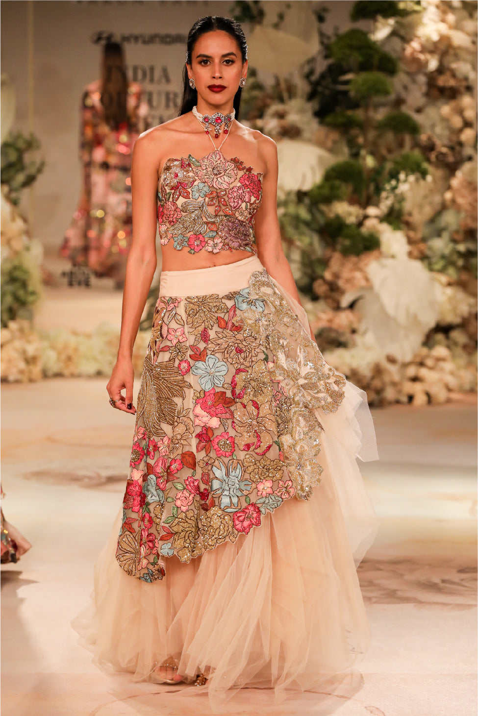 Champagne Gold Net Crop Top & Skirt