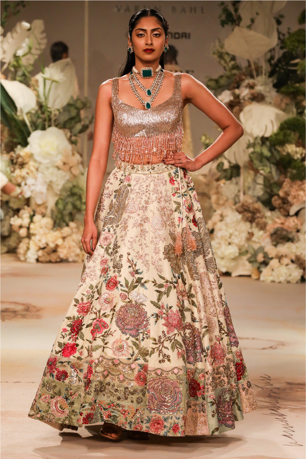 IVORY PATCHWORK LEHENGA SET WITH SHIMMER BLOUSE
